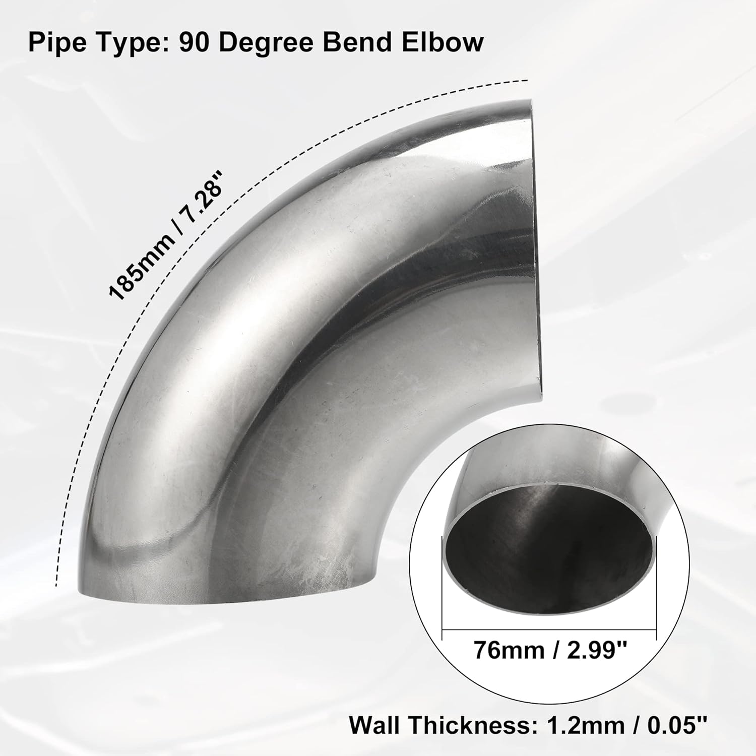 X AUTOHAUX 2pcs OD 3 Inch 90 Degree 1.2mm Thickness Mandrel Bend Elbow SS304 Stainless Steel Bend Tube Exhaust Elbow Pipe for Car Modified Exhaust System