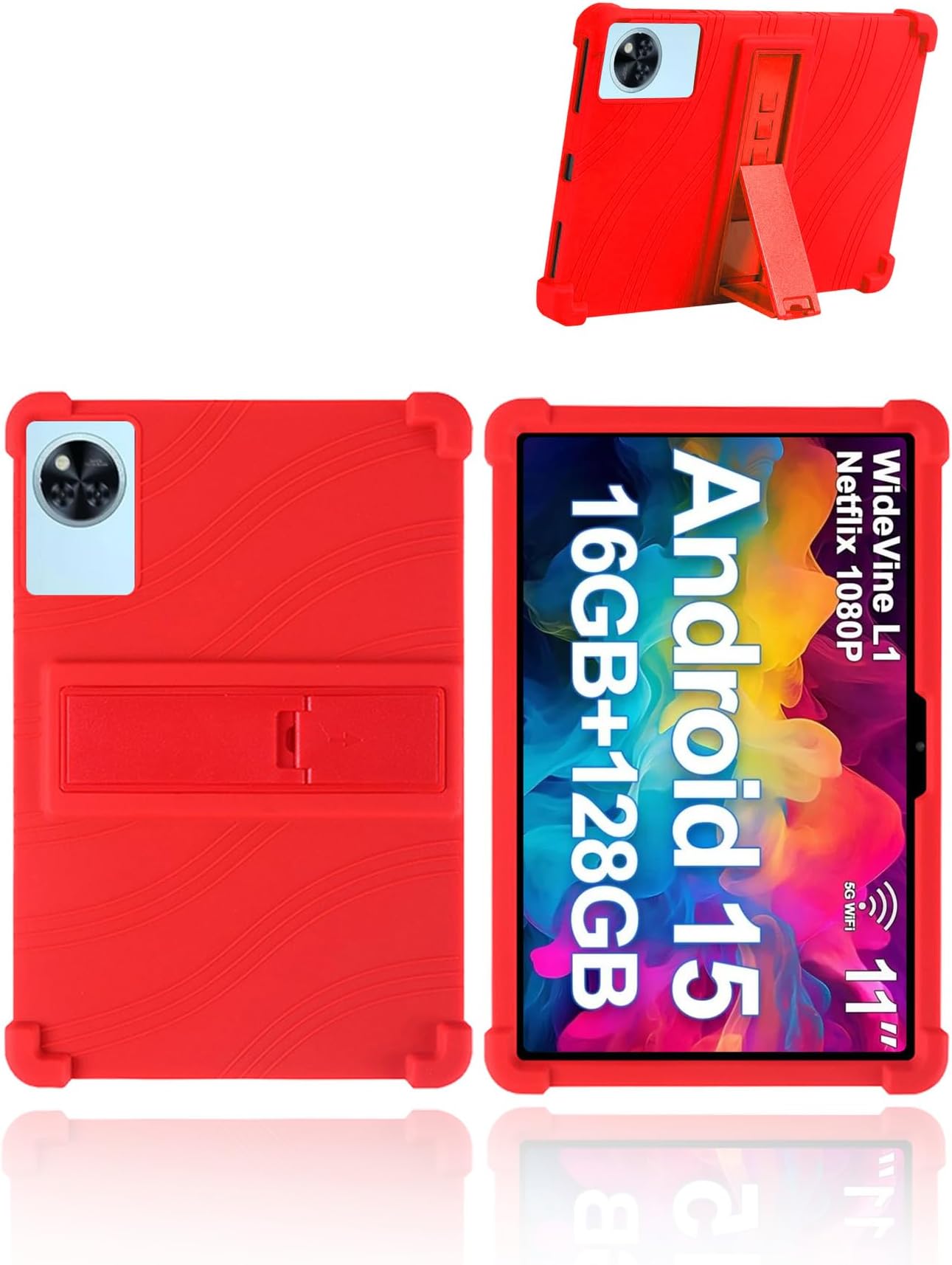 for DOOGEE U11 2025 New Tablet 11'' Android 15 Tablet Model Case,Soft Silicone Adjustable Stand Cover Lightweight Kids Friendly,RED.