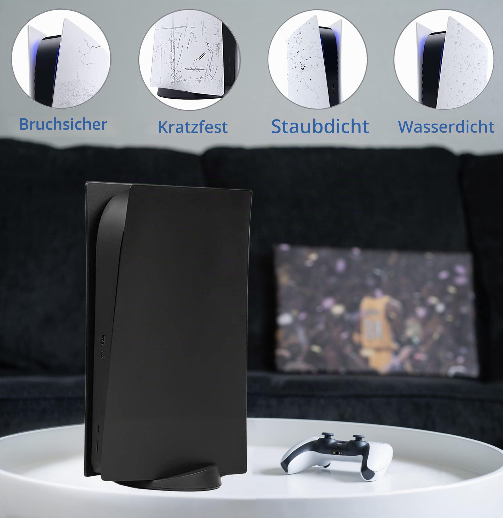 PS5 Frontplatten Staubschutz Konsole Skins Case Shell Panels für Digital Edition, Playstation 5 Zubehör Frontplatte Schutzhülle platte für Sony PS 5 staubdicht kratzfest (HD Schwarz)