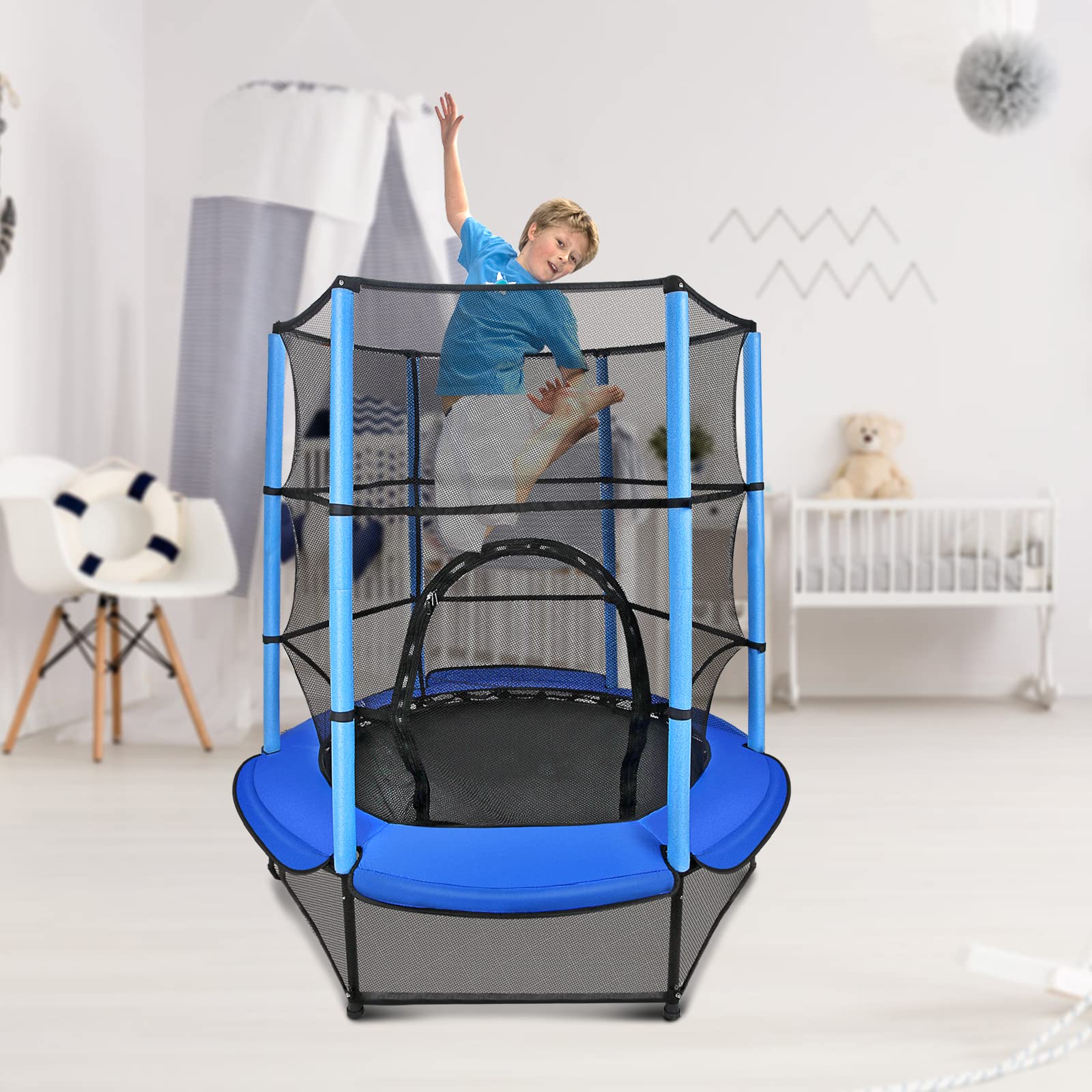 Amazon | 55インチ 子供用トランポリン 安全囲いネットとパッド付き