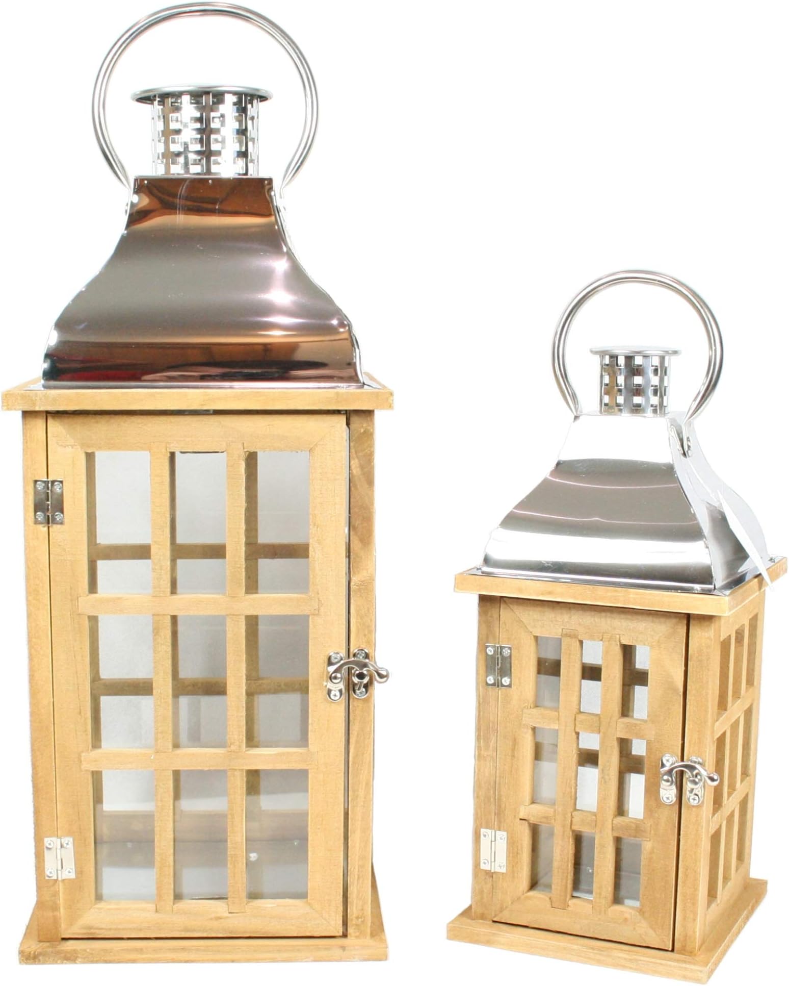 Large Wooden Candle Lanterns Set for Home Garden Patio