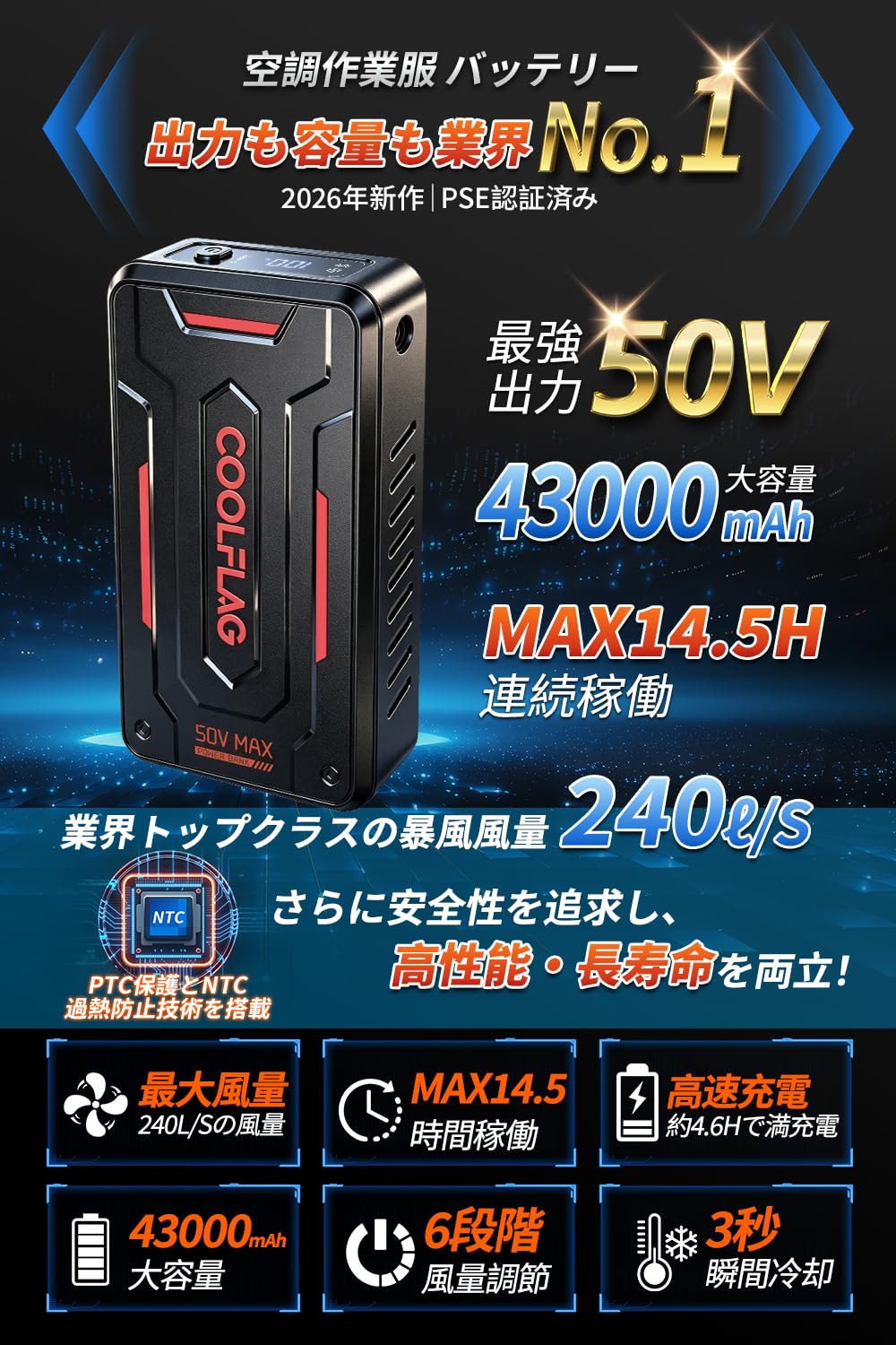 Amazon | 【業界トップクラス 50V超高出力 43000mAh】 空調作業服