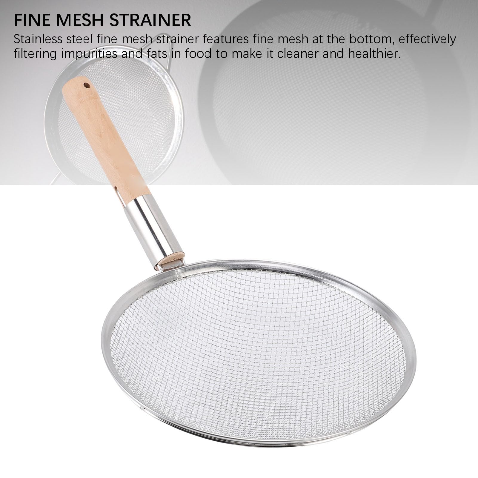 Fabater Cucchiaio per Schiumarola Grande in Acciaio Inossidabile con Manico Ergonomico in Legno, Filtro a Maglia Fine per gli Appassionati di (30 cm)