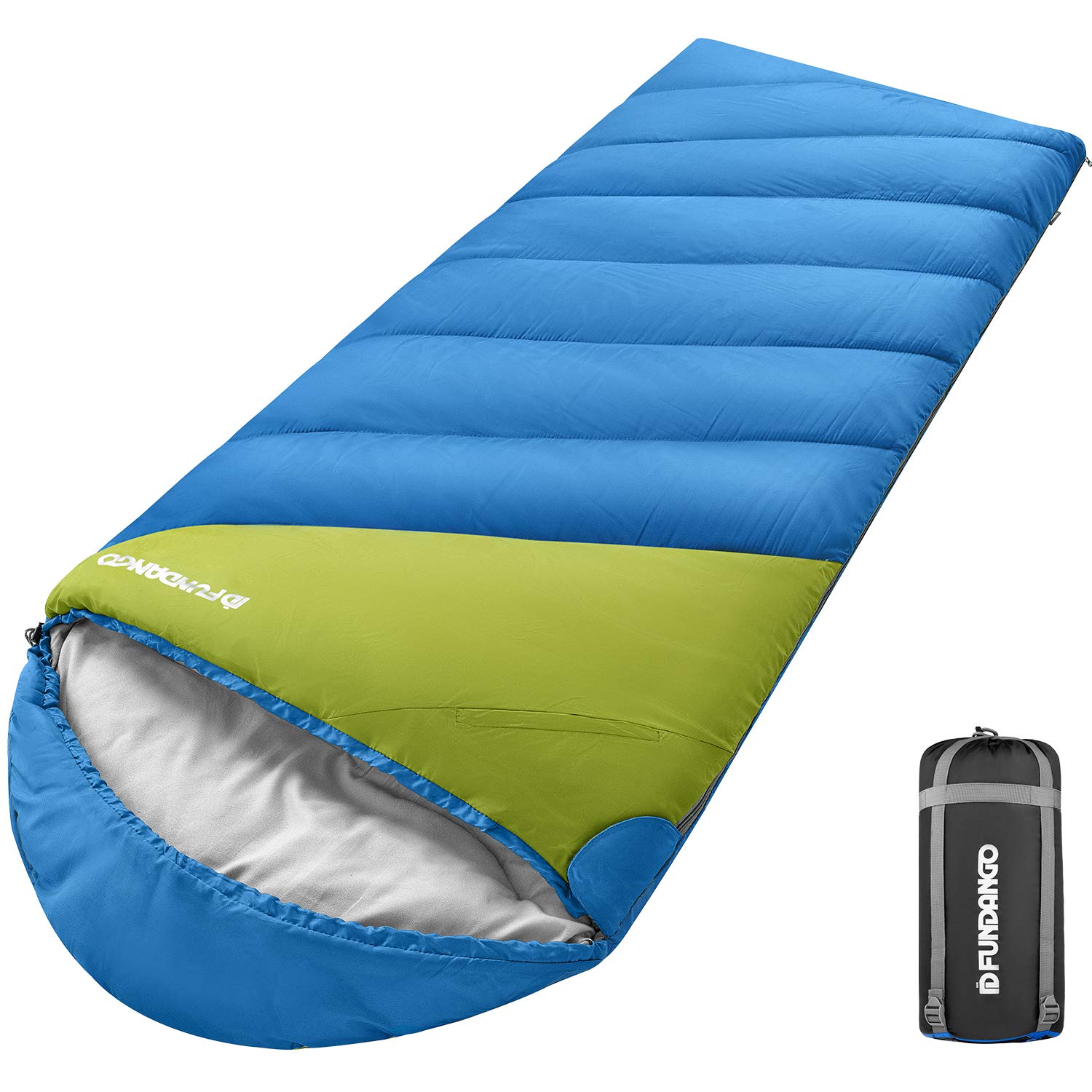 FUNDANGO XL Oversize All Weather Sleeping Bag for Adult (87''/7.25ft x 33.1''), Big Tall Man, Large Wide Lightweight Waterproof Sleeping Bag with Compression Sack for Camping, Backpacking, Hiking