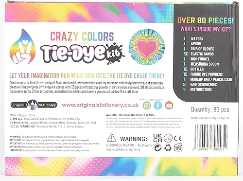 Miniatura 11 de Original Stationery Kit de teñido anudado – Polvo de 12 colores, bandeja y guantes para niños de 8 a 12 años – Juego de manualidades y arte con