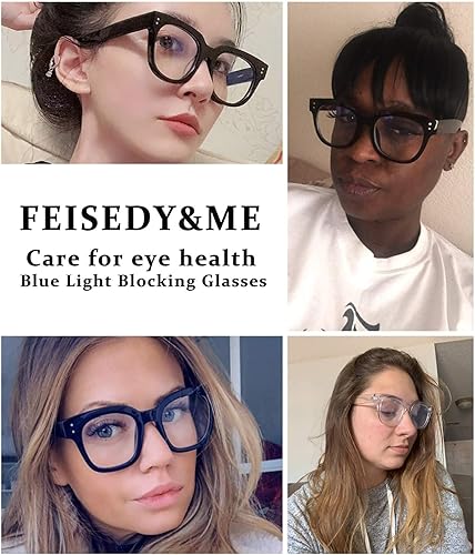 Miniatura 6 de FEISEDY Retro Square Anti Azul Bloqueo de Luz Gafas Mujeres Grueso Gran Tamaño Gafas de Computadora Doble Metal Studs B2689