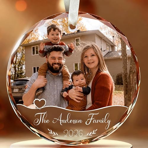 [Print in USA] Fastpeace Custom Photo Glass Ornament 2026 - Personalized Family Christmas Ornament, Custom Name, Photo, Date - Keepsake Xmas Gift for Family, Dad, Mom, Him, Her, Couple