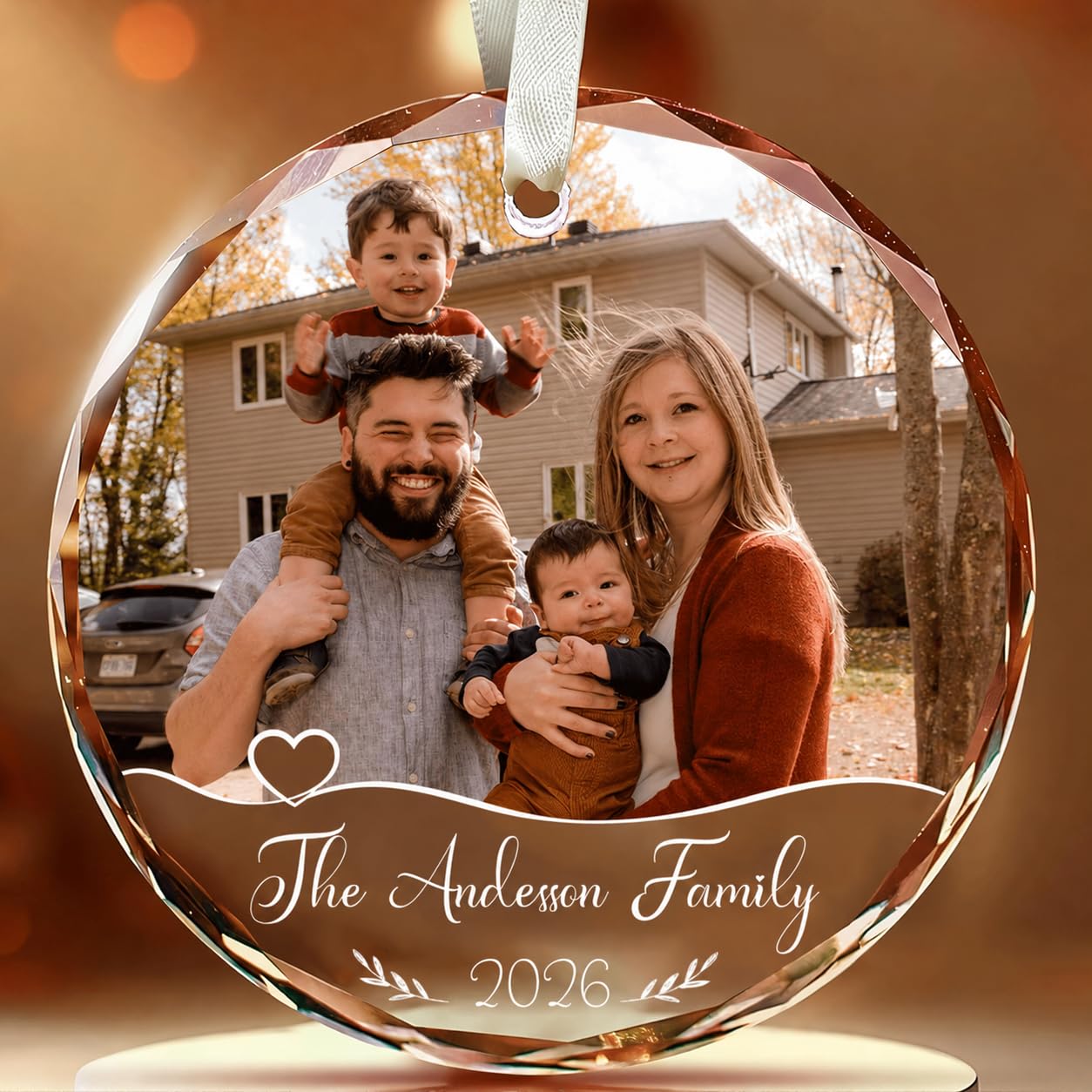 [Print in USA] Fastpeace Custom Photo Glass Ornament 2026 - Personalized Family Christmas Ornament, Custom Name, Photo, Date - Keepsake Xmas Gift for Family, Dad, Mom, Him, Her, Couple — image 1