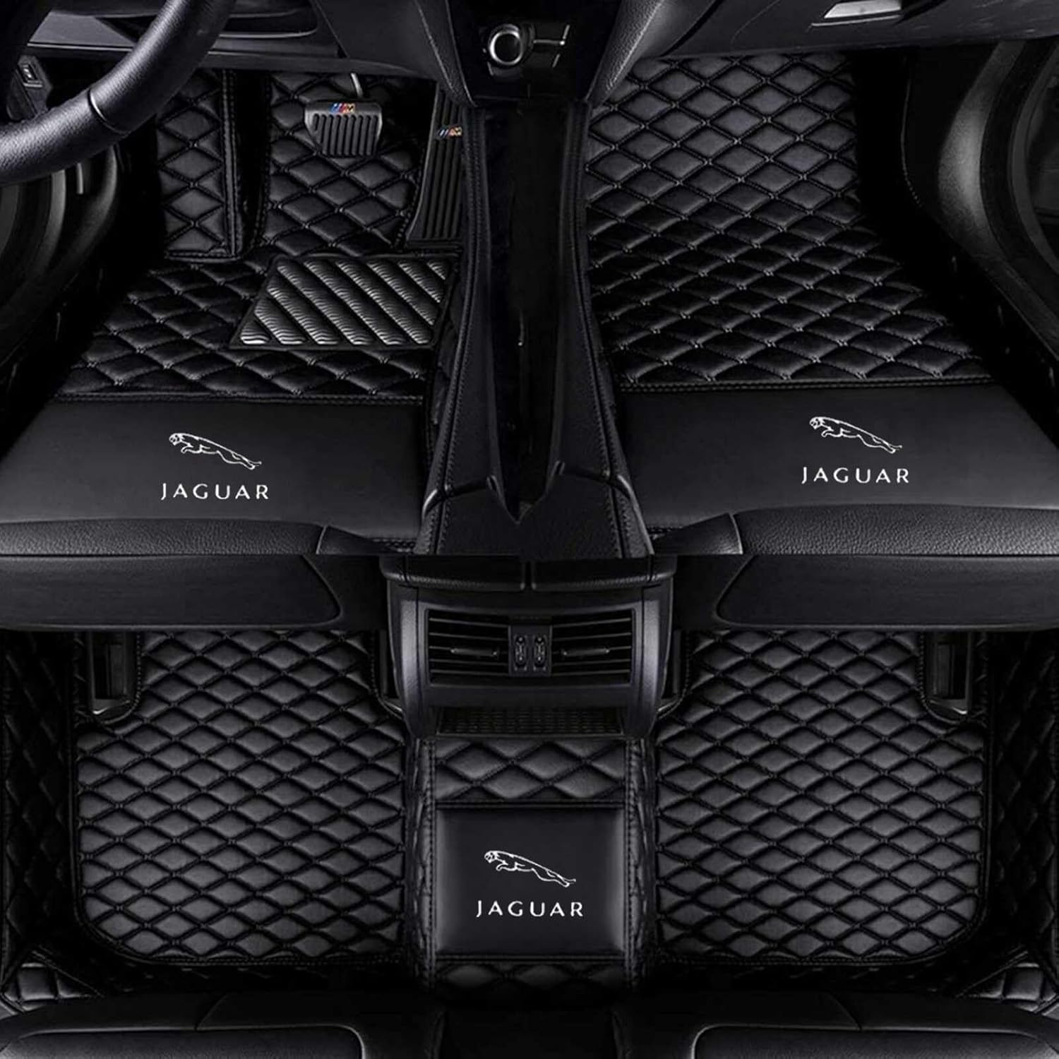 Customize Car Floor Mats for Jaguar XE XF XJ XJL E-Pace F-Pace I-Pace F-Type - Non-Slip Waterproof Protection Luxury Leather 3D Full Coverage Carpets Cargo Anti-Slip Liners （Style 1 Black）