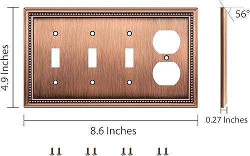 Vista 370 de Henne Bery Sunken Pearls - placa decorativa de pared para interruptor (Palanca simple, 2 unidades, níquel satinado)
