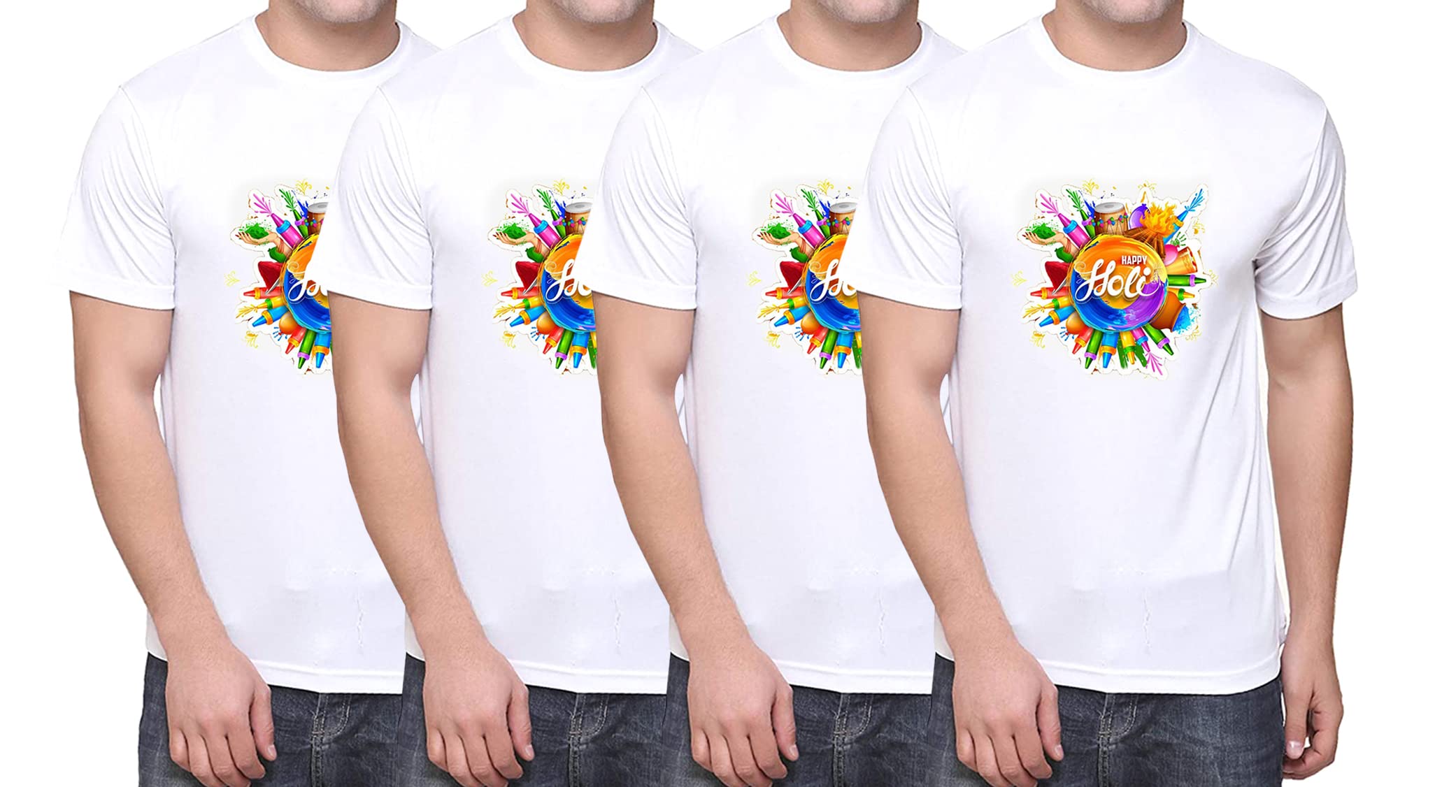GenielandDesigner Happy Holi Assorted T-Shirt for Men and Women Regular Round & Half Neck Holi Tshirt white T shirt for Holi