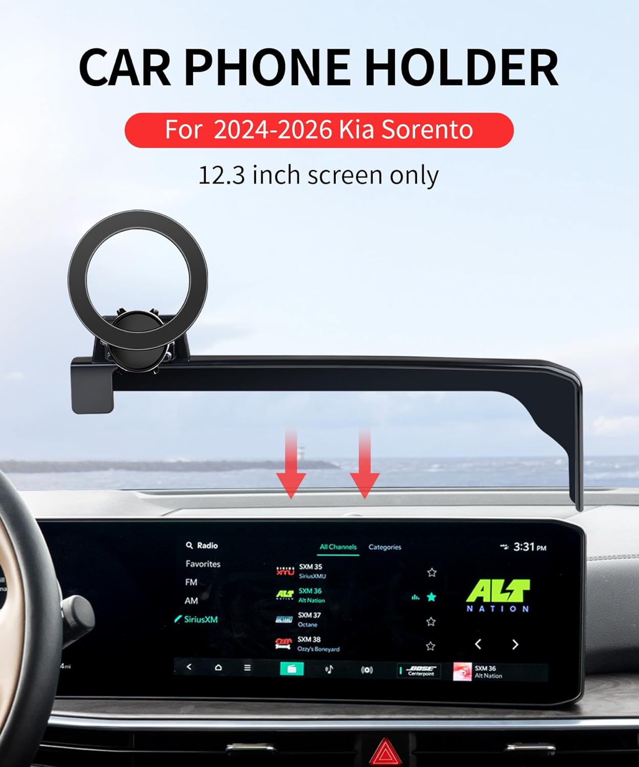 Car Phone Holder for 2024-2026 KIA Sorento Accessories 12.3-Inch Screen Fixed Clip, 360° Rotation Phone Mount Compatible with MagSafe, Cell Phone Holder Does Not Affect Air Vent