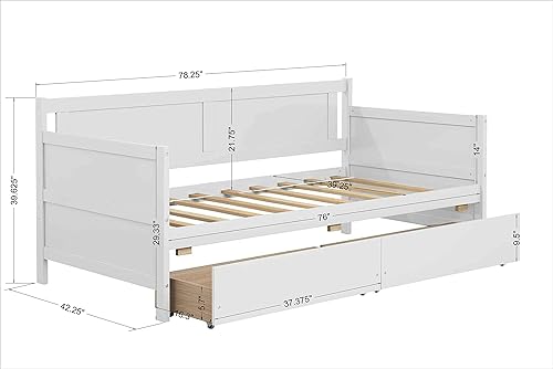 Miniatura 2 de Sofá cama individual con dos cajones de almacenamiento, marco de sofá cama de madera sólida con soportes de listones de madera, muebles de