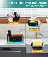 Vista 2 de Juego de dispensador de jabón para platos de cocina, dispensador de jabón para platos y manos con soporte para esponja, esponja de encimera 3 en 1