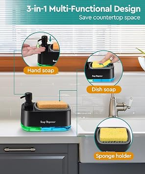 3-في-1Kitchen صحن الصابون موزع مجموعة-bw
