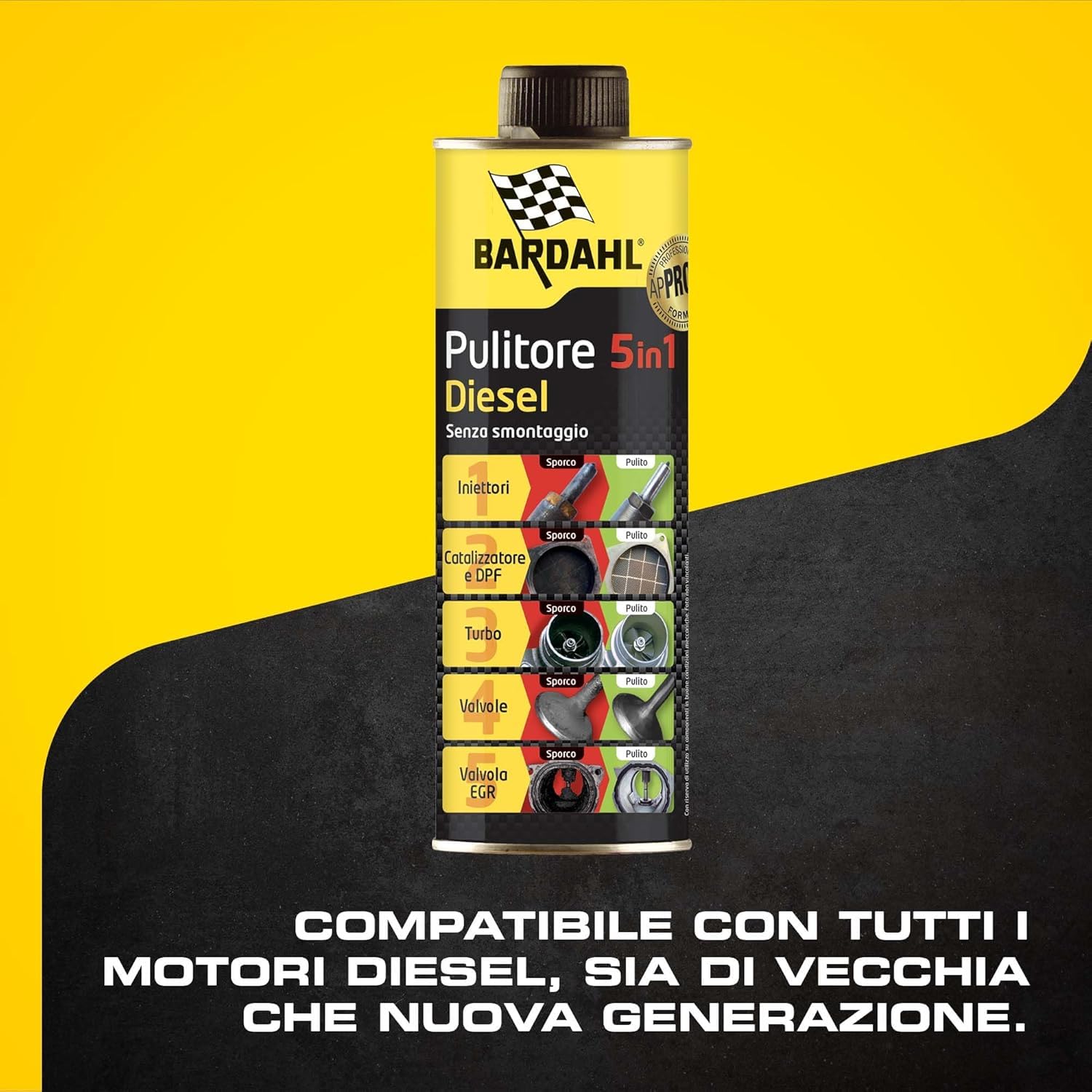 Bardahl - Pulitore 5 in 1 Diesel, Additivo Multifunzionale per la Completa Pulizia dei Motori a Gasolio, Aumenta la Potenza e le Prestazioni, 500 ml