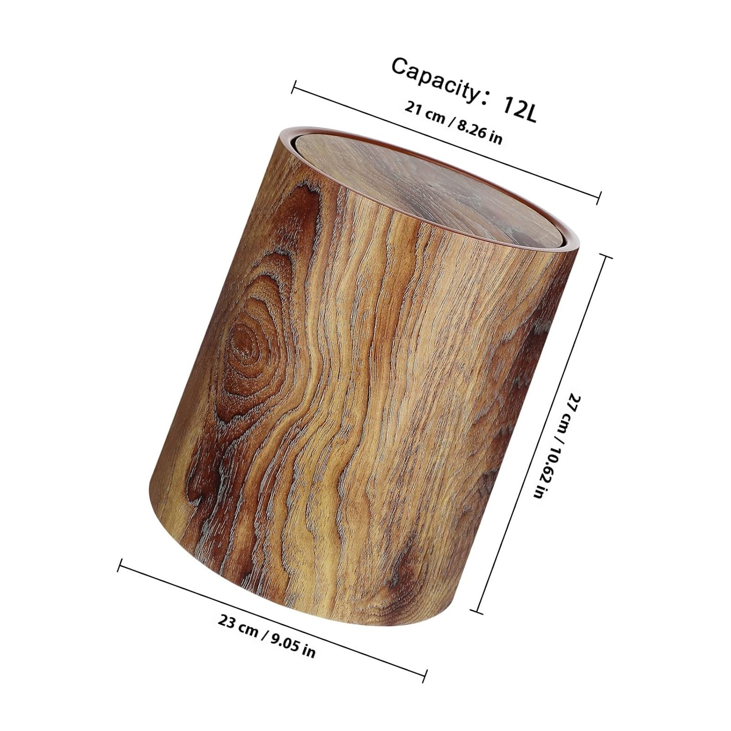 Veemoon Plastic Trash Can with Lid 12l Imitation Wood Grain Swing Top Wastebasket for Kitchen Bathroom Office Home Storage and Organization
