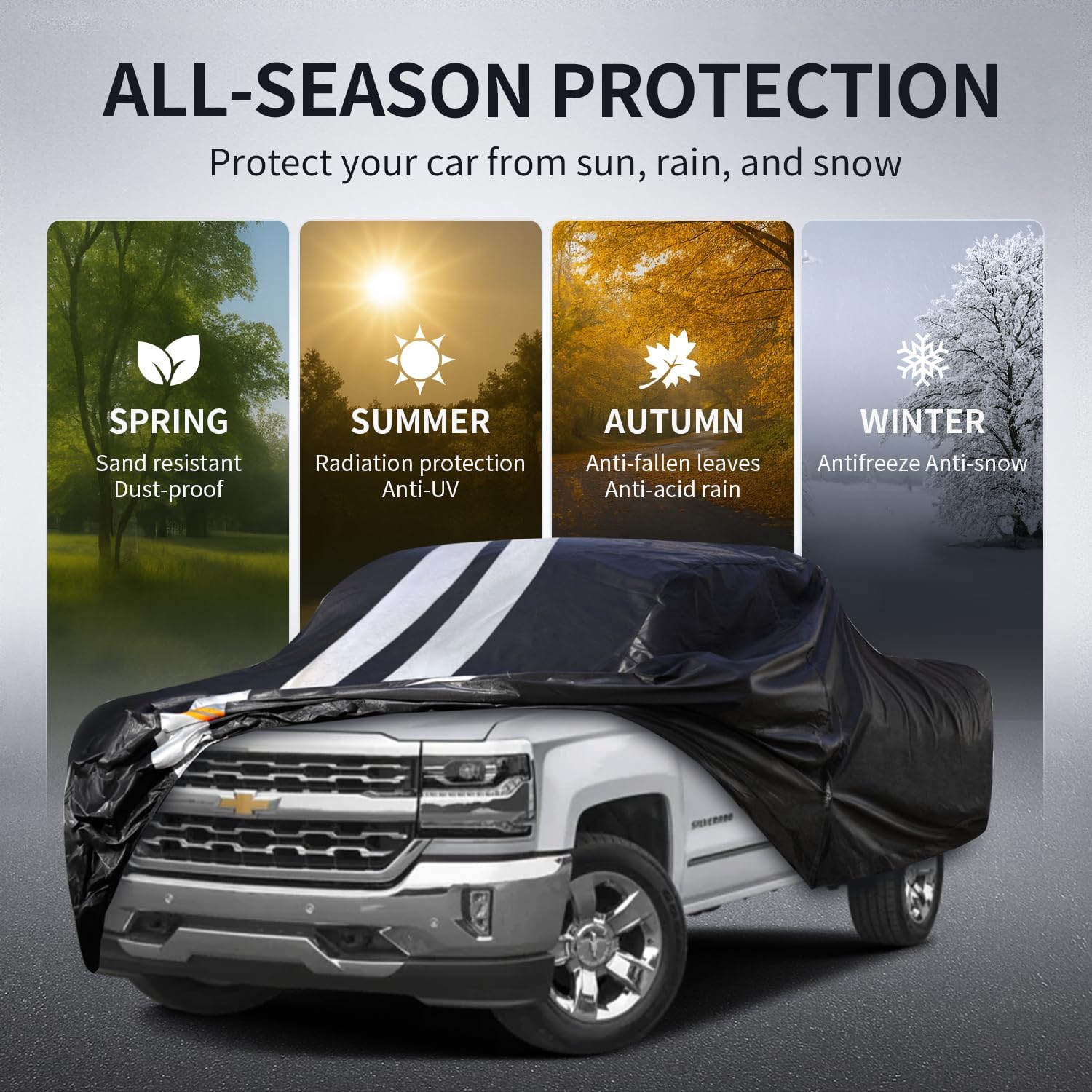 Silverado 1500 Truck Cover Custom Fit 1998-2026 Crew Cab Short Bed(5.7'-5.8') with Door Zipper, 10 Layers Outdoor Heavy Pickup Truck Cover Waterproof All Weather, Wind Dust Sun Protector.