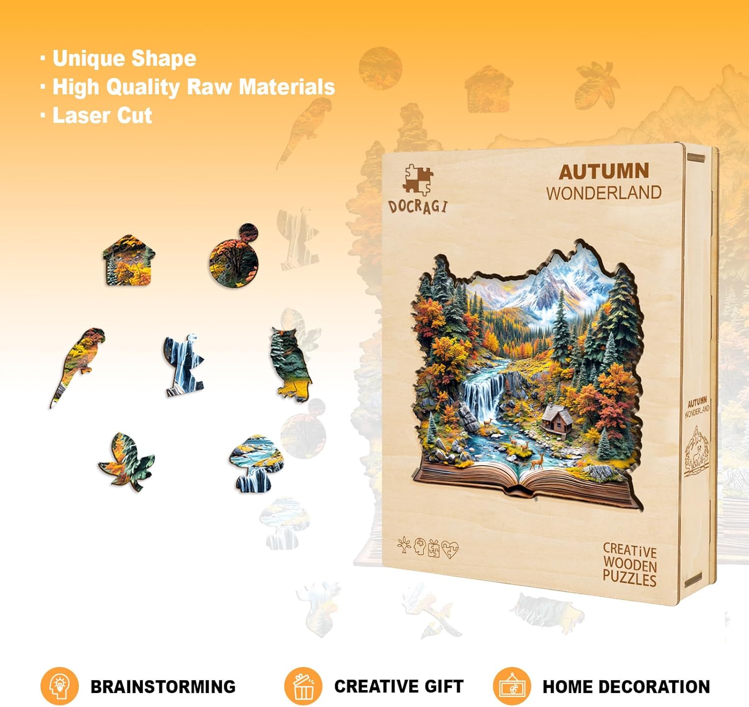 Wooden Puzzles for Adults - Autumn Wonderland Wooden Jigsaw Puzzle - Unique Animal Shaped Wood Puzzles Adult - Christmas Birthday Gifts for Adults/Friends/Family - 195pcs 11.4 * 11.1in