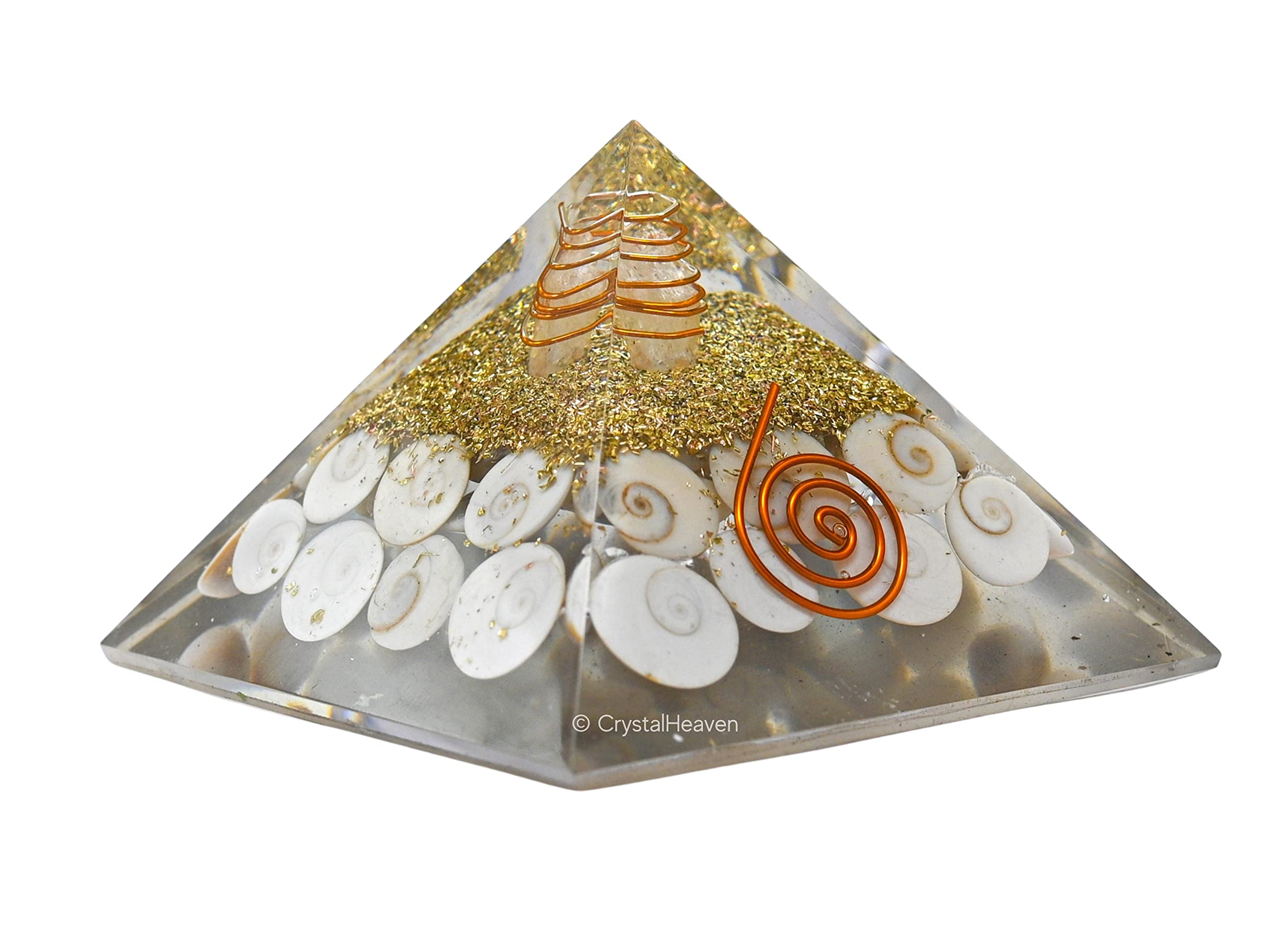 Crystal Heaven Gomti Chakra Pyramid With Coil-Orgone Pyramid For Positive Energy,Vastu,Reiki And Chakra Healing