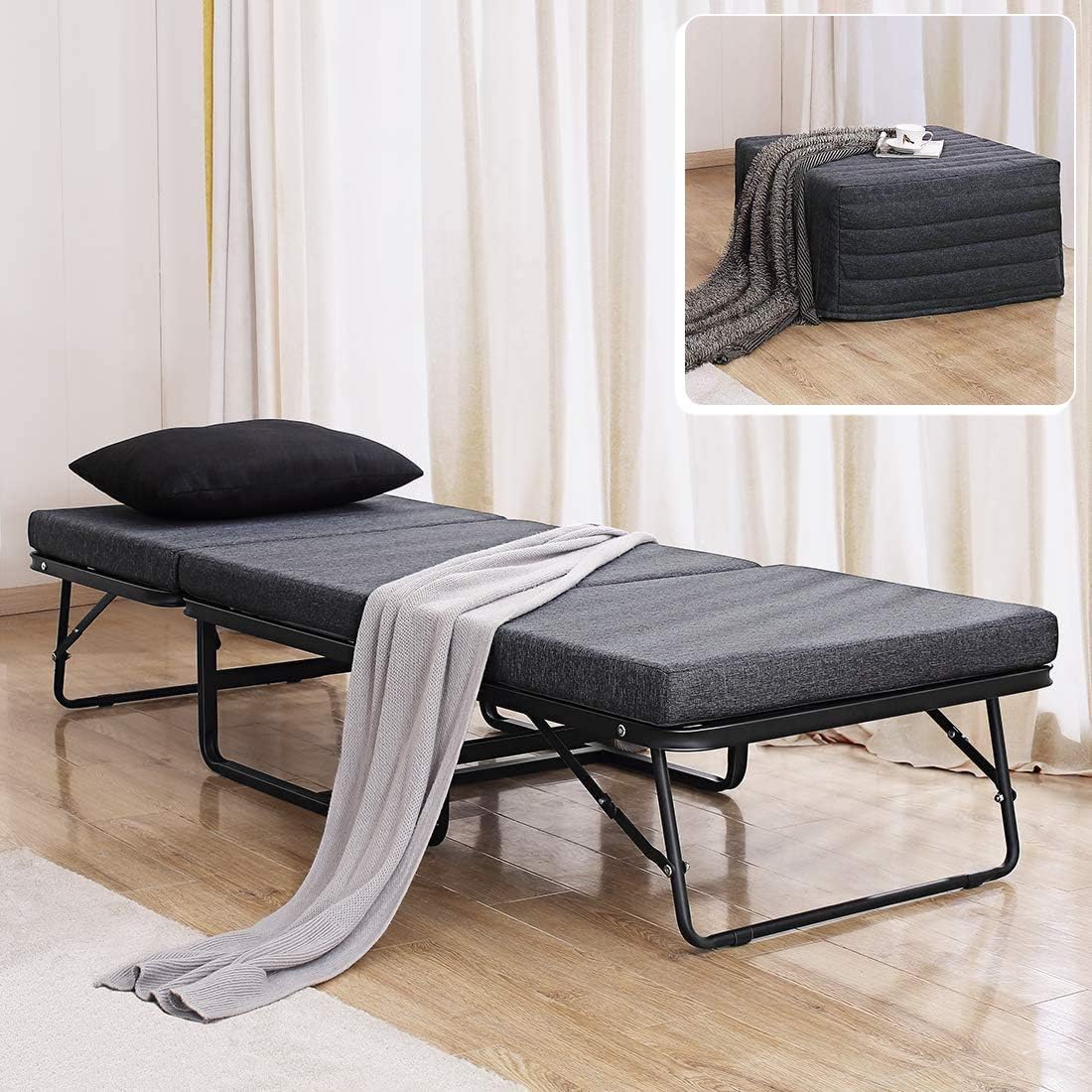 TATAGO Premium Ottoman Folding Bed with Steel Mesh Wire Lattice Base 500lbs Max Weight Capacity, Extra-Thick Cotton Cover, Guest Hideaway, Dual Use 78” x 30”