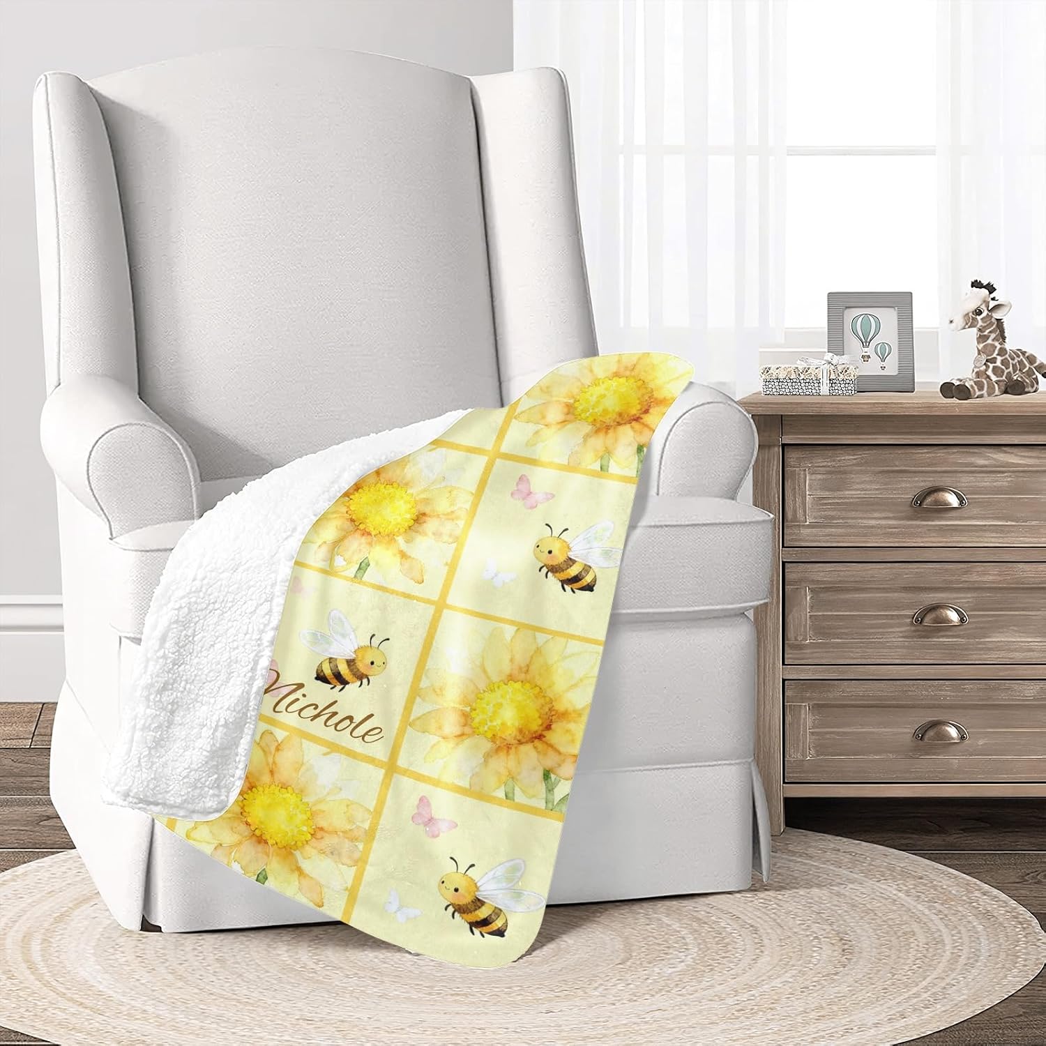 Sunflower Floral Patchwork Personalized Baby Blanket for Girl Boy Soft Warm Newborn Throw Naps Swaddle Custom Blanket 30X40 in, 30 * 40 IN