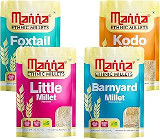 Manna Millets 4kg - Natural Grains Combo Pack of 4 | Foxtail 1kg, Kodo 1kg, Little 1kg, Barnyard 1kg | Native Low GI Millet Rice | Nutrient Powerhouse, High Protein & More Fibre than Rice
