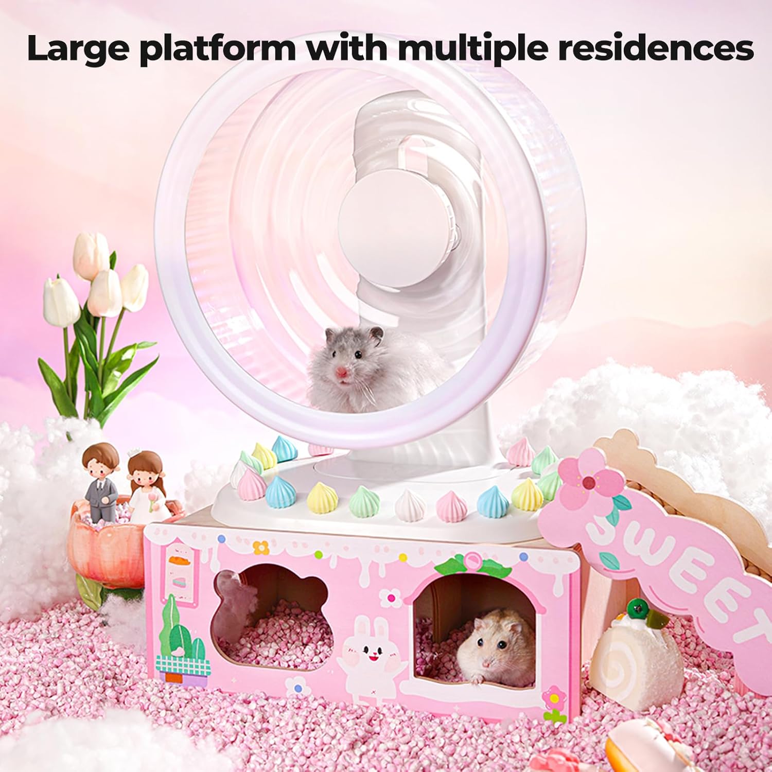 mini&moe Hamster Houses and Hideouts – Wooden Multi-Room Hamster Hideout Small Animal Habitat Decor Shelter with Platform for Dwarf Gerbils Chinchilla Rat Mouse