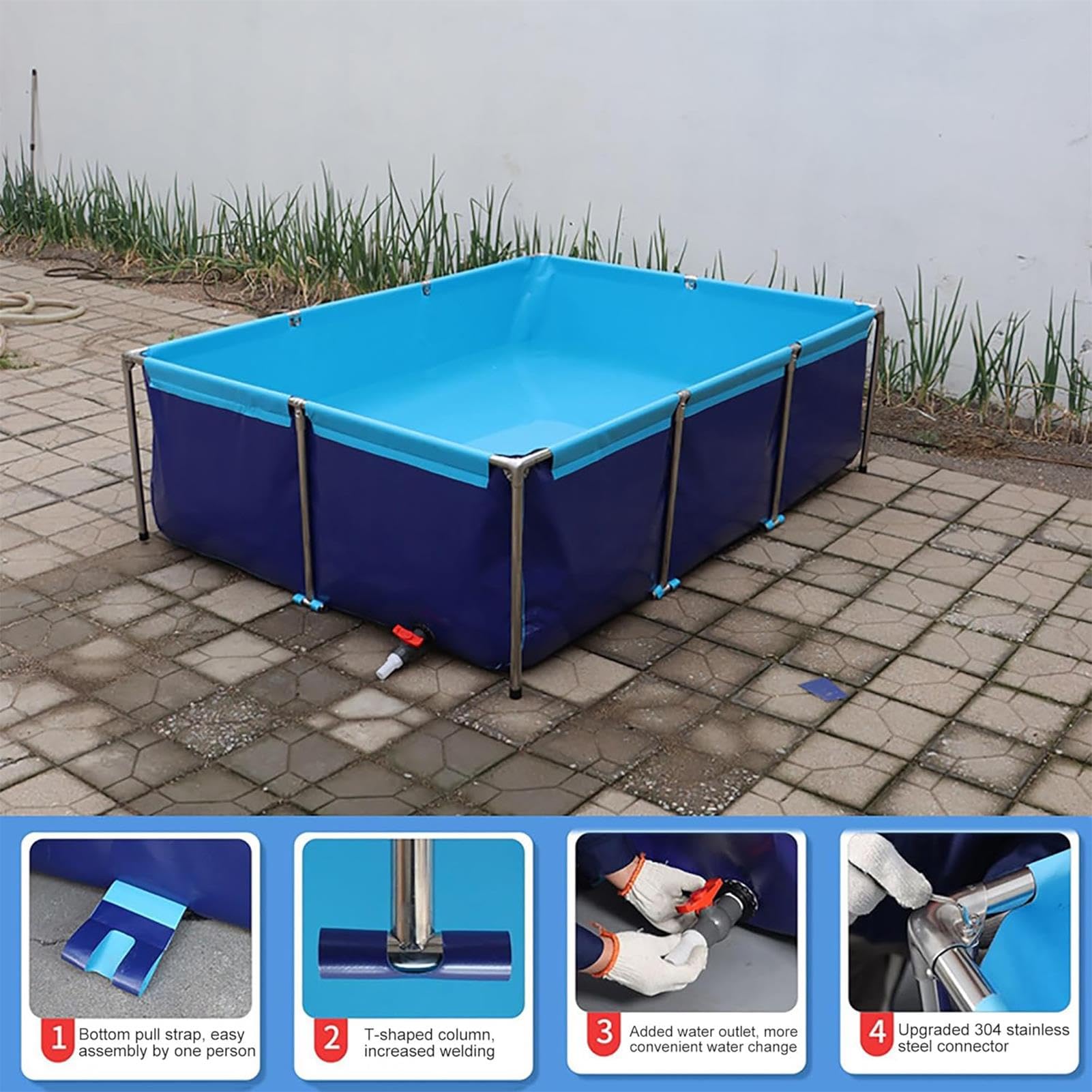 Genérico Estanque de Lona Grande con Estructura de Acero y válvula de Drenaje – Tanque de Almacenamiento de Agua Temporal Reforzado para piscicultura al Aire Libre, Resistente a la Intemperie, 1,2 x