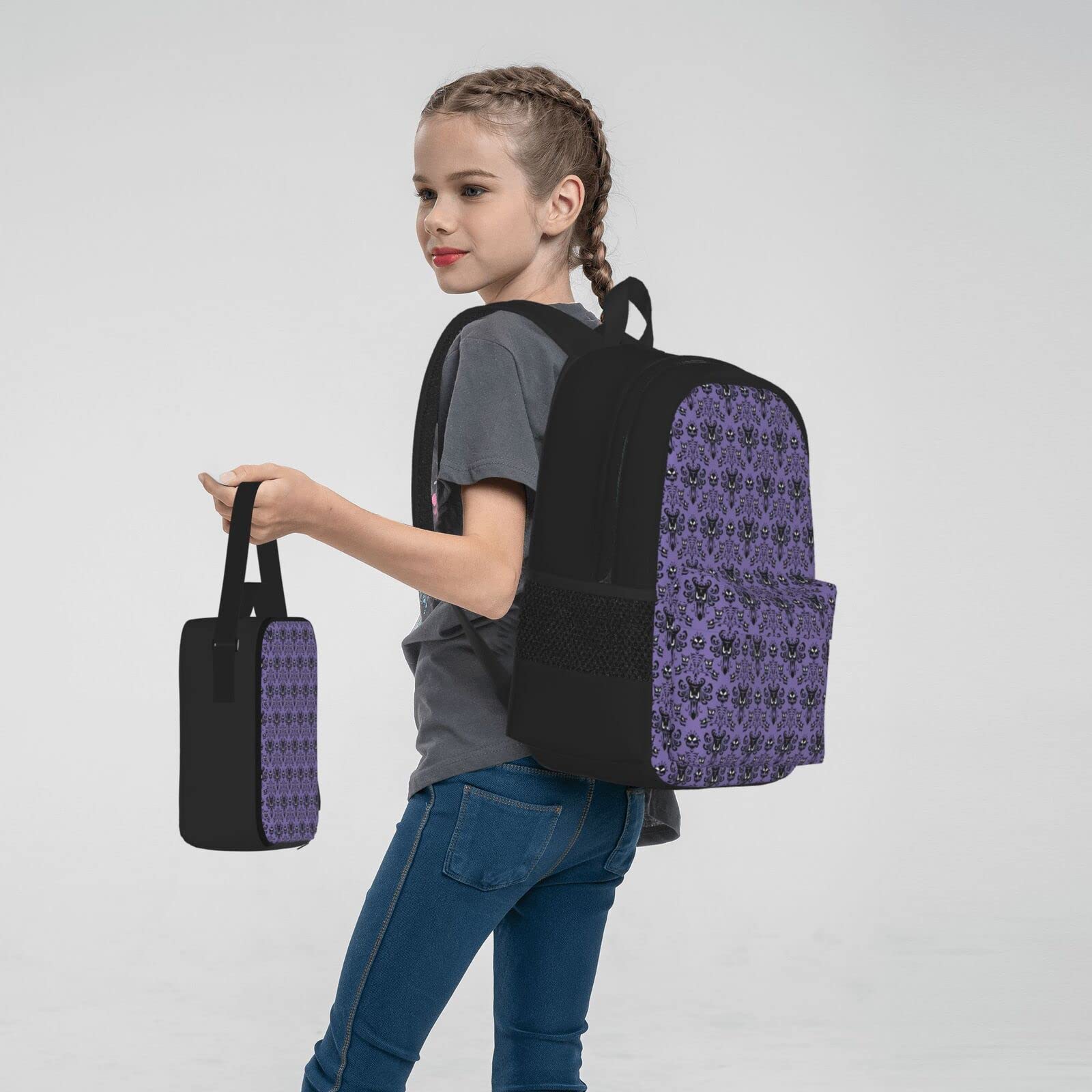 Weißer Tiger Schulbücher-Set mit Lunch-Tasche, Federmäppchen, Reise, Laptop, Rucksack, Schultasche, 3-teiliges Set