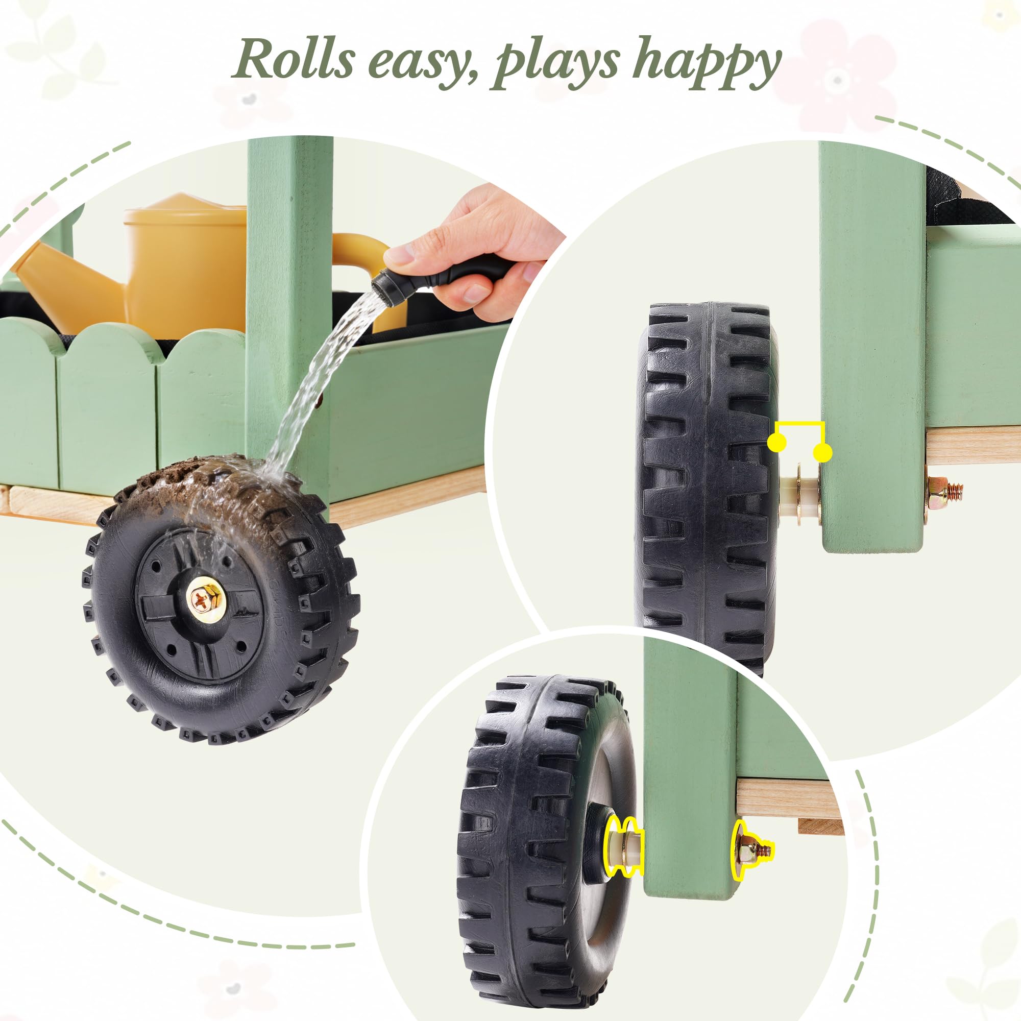 ROBOTIME Carrello da giardino in legno per bambini, con 4 bicchieri e 4 provette idroponiche, annaffiatoio, 3 attrezzi da giardino, etichette per piante e schede di registro per piante, a partire dai