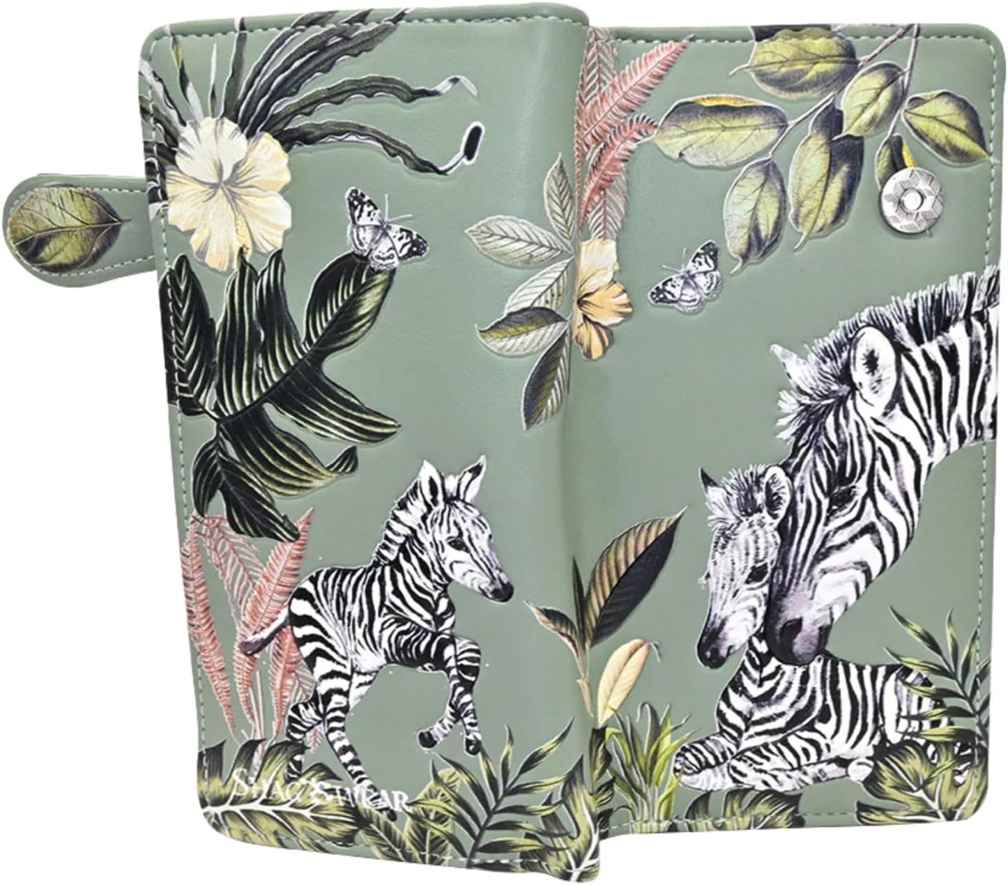 Shag Wear Zebra Jungle Large Wallet for Women and Teen Girls Vegan Faux Leather Mint Green 7"