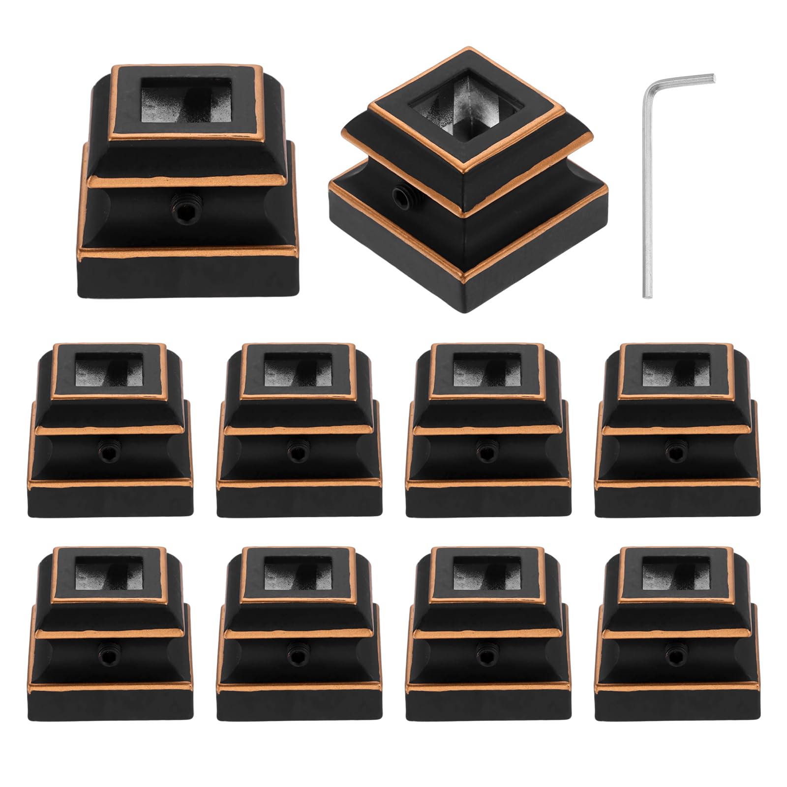 DTGN 10 Pcs Stair Flat Shoes for 1/2" Square Baluster, Black&Gold