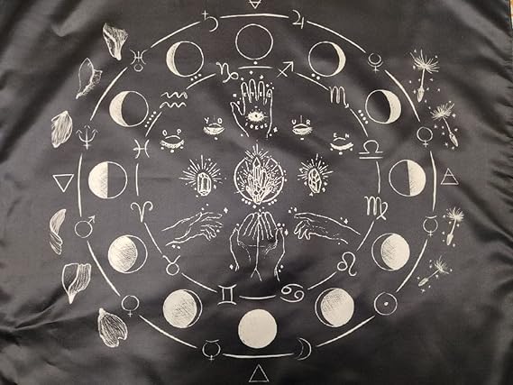 Tarot Supplies ? Moon Phases Satin Altar/Tarot Cloth 25?x25? Can be Used for Readings, Rituals