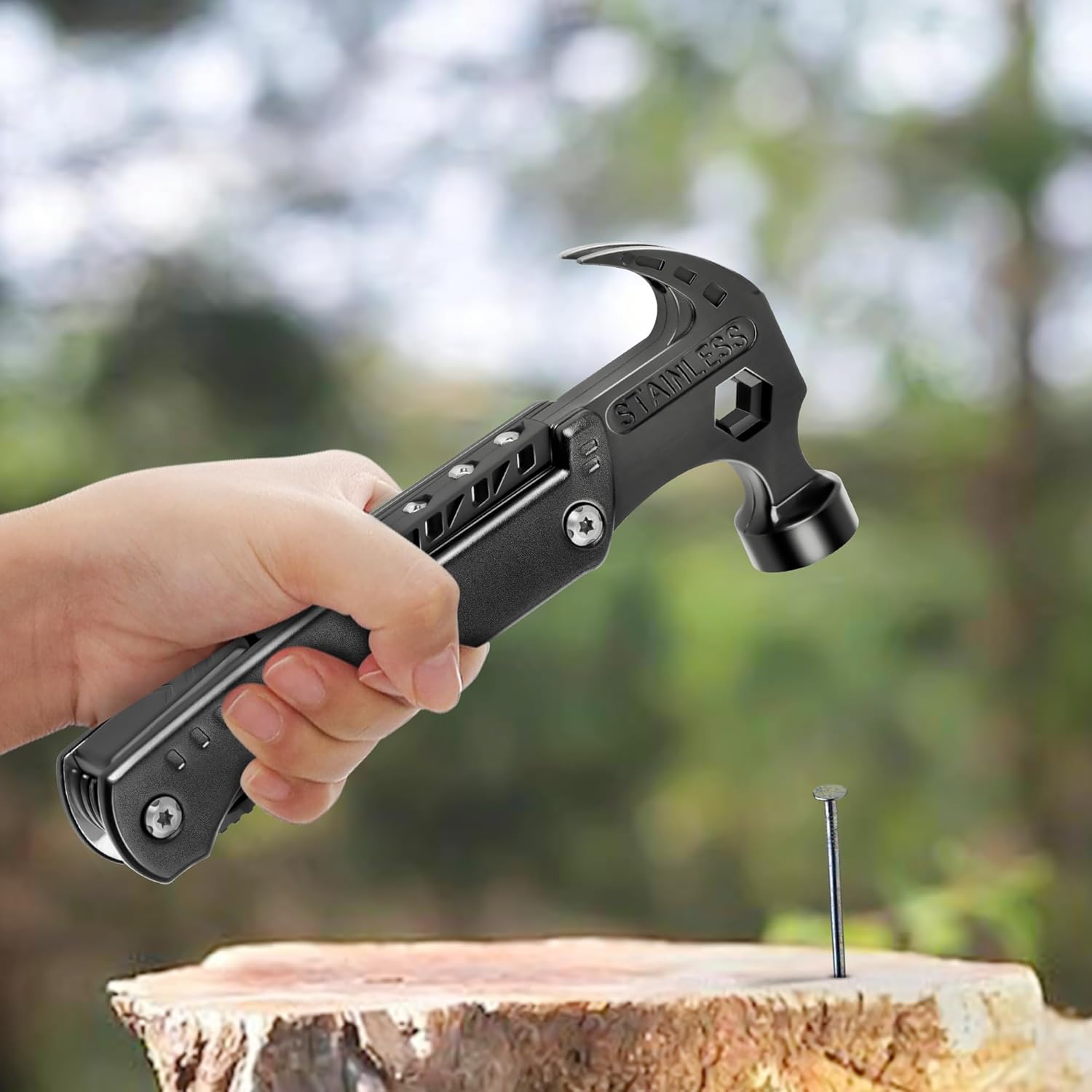 Multitool Hammer, 12-in-1 Multi Tool Gifts for Men, Dad Gifts, Husband Christmas Stocking Stuffers, Camping Tool with Knife, Screwdrivers, Bottle Opener, Multitool for Survival & DIY Projects