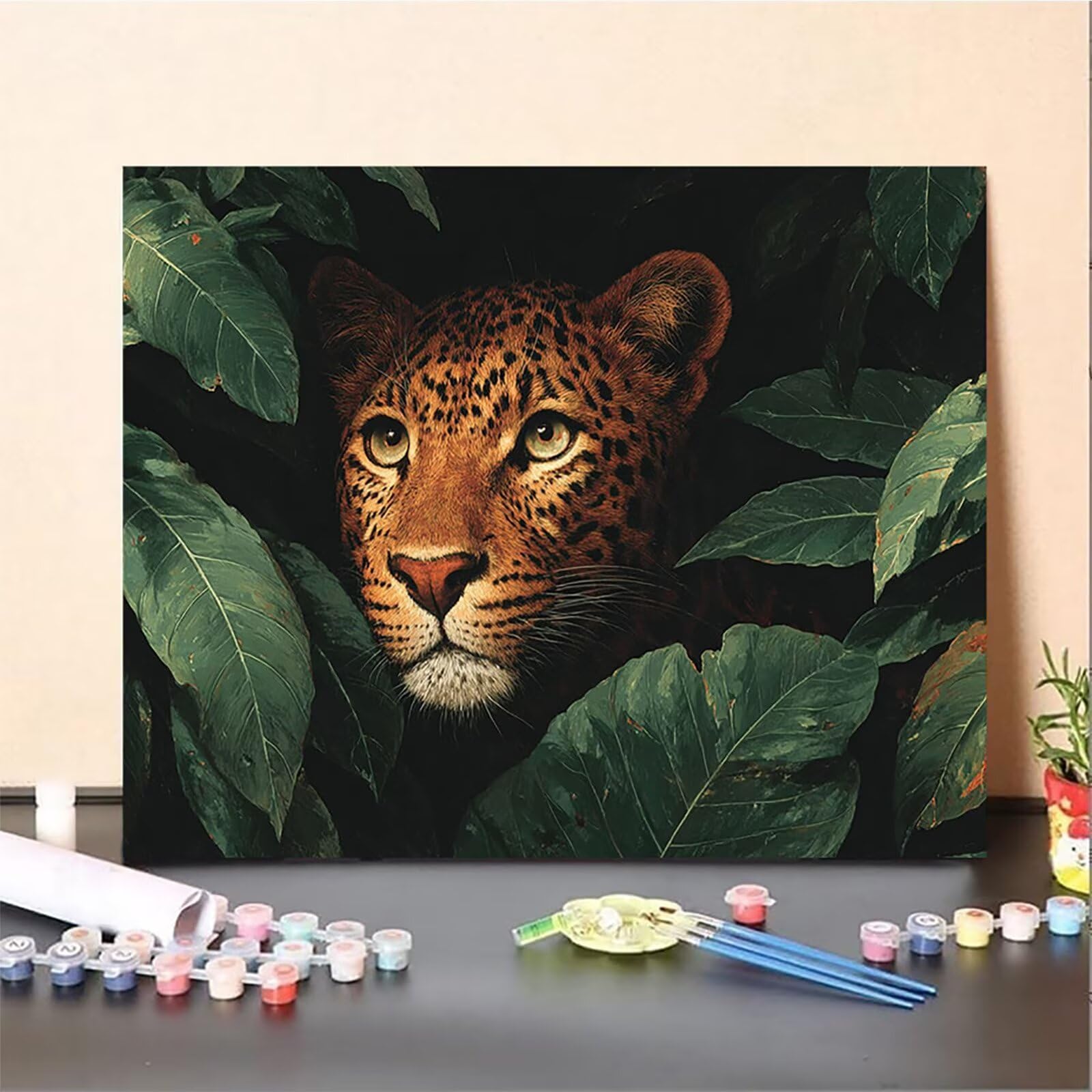Leopard zestaw do malowania według liczb, dla dorosłych, dla początkujących, zestaw do majsterkowania, dla dorosłych z pędzlami i farbą akrylową, zestaw do malowania według numerów, dekoracja domu