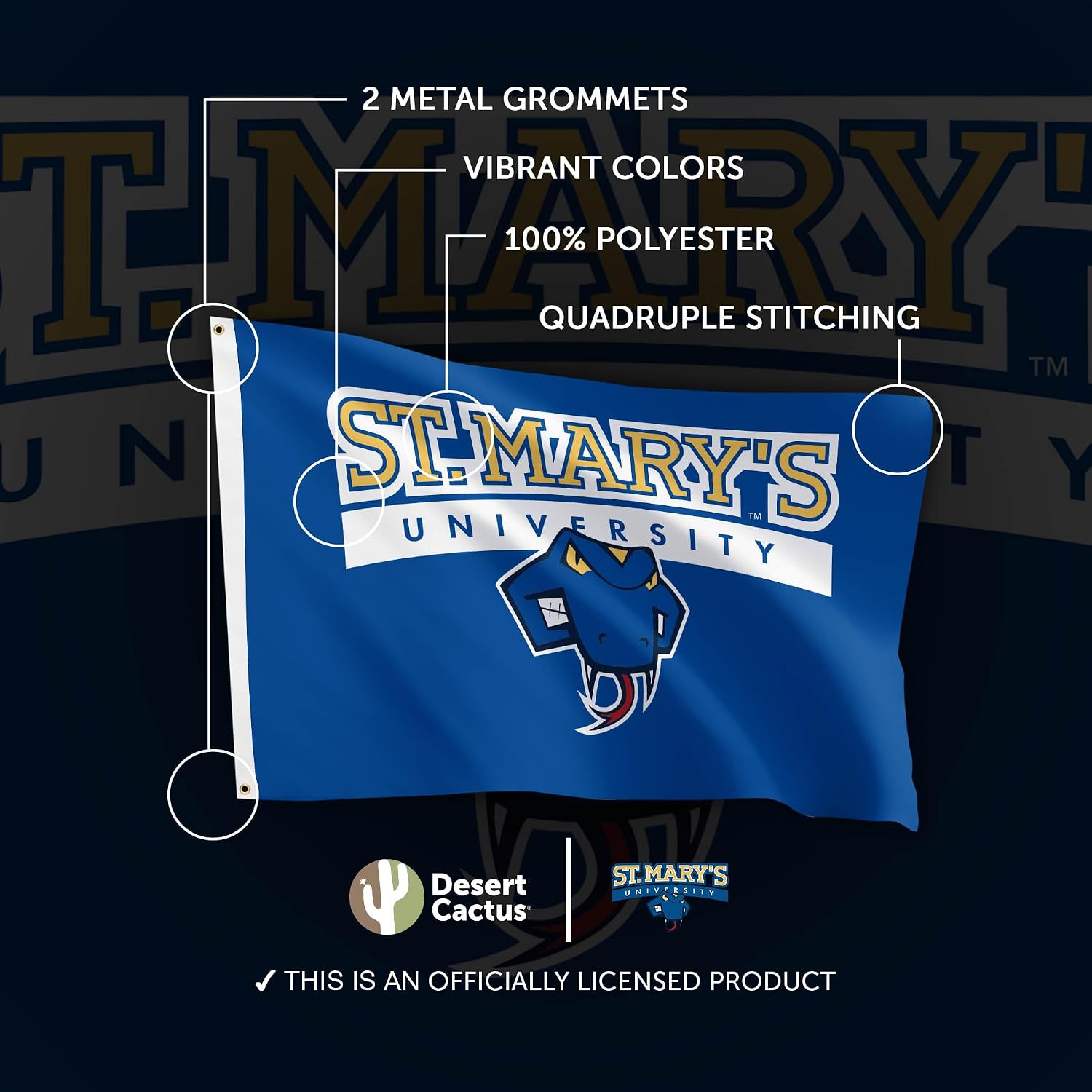 Desert Cactus St. Mary's University SMUTX Flag - 3 x 5 Feet Gaels Banner, Indoor/Outdoor Durable Fabric, 100% Polyester Design (Style 1)