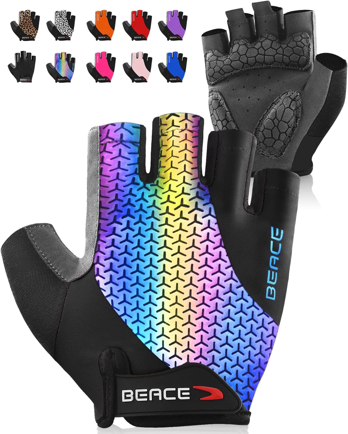 BEACE Cycling Gloves Bike Gloves Biking Gloves Half Finger Road Bike Bicycle Gloves for Men and Women-5MM Breathable Anti-Slip Shock-Absorbing Pad Gym Motorcycle Light Weight Mountain Bike Gloves