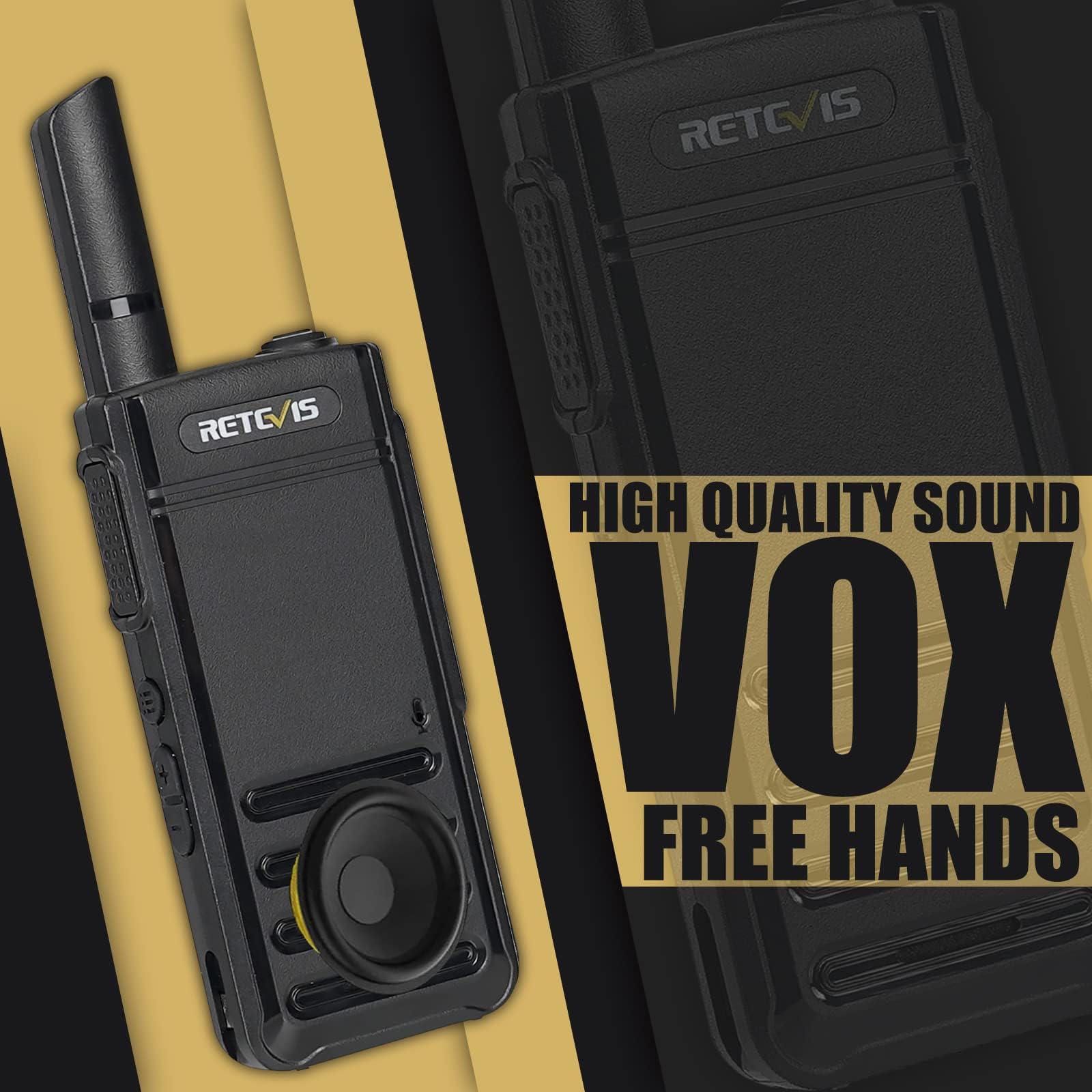 Retevis RB639 Walkie Talkie Profesional, 1000mAh, 17mm Ultrafino Walkie-Talkie, PMR446, USB-C, VOX, Alarma de Emergencia, Walkie Portátil para Restaurantes, Tiendas (2 Piezas, Negro)