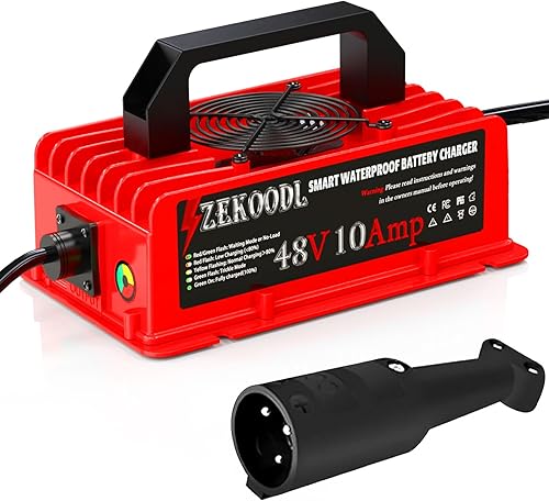 Cargador de batería de carrito de golf de 48 voltios para auto club, cargador de carrito de golf de carga de goteo de 10 amperios, cable de 16 pies,