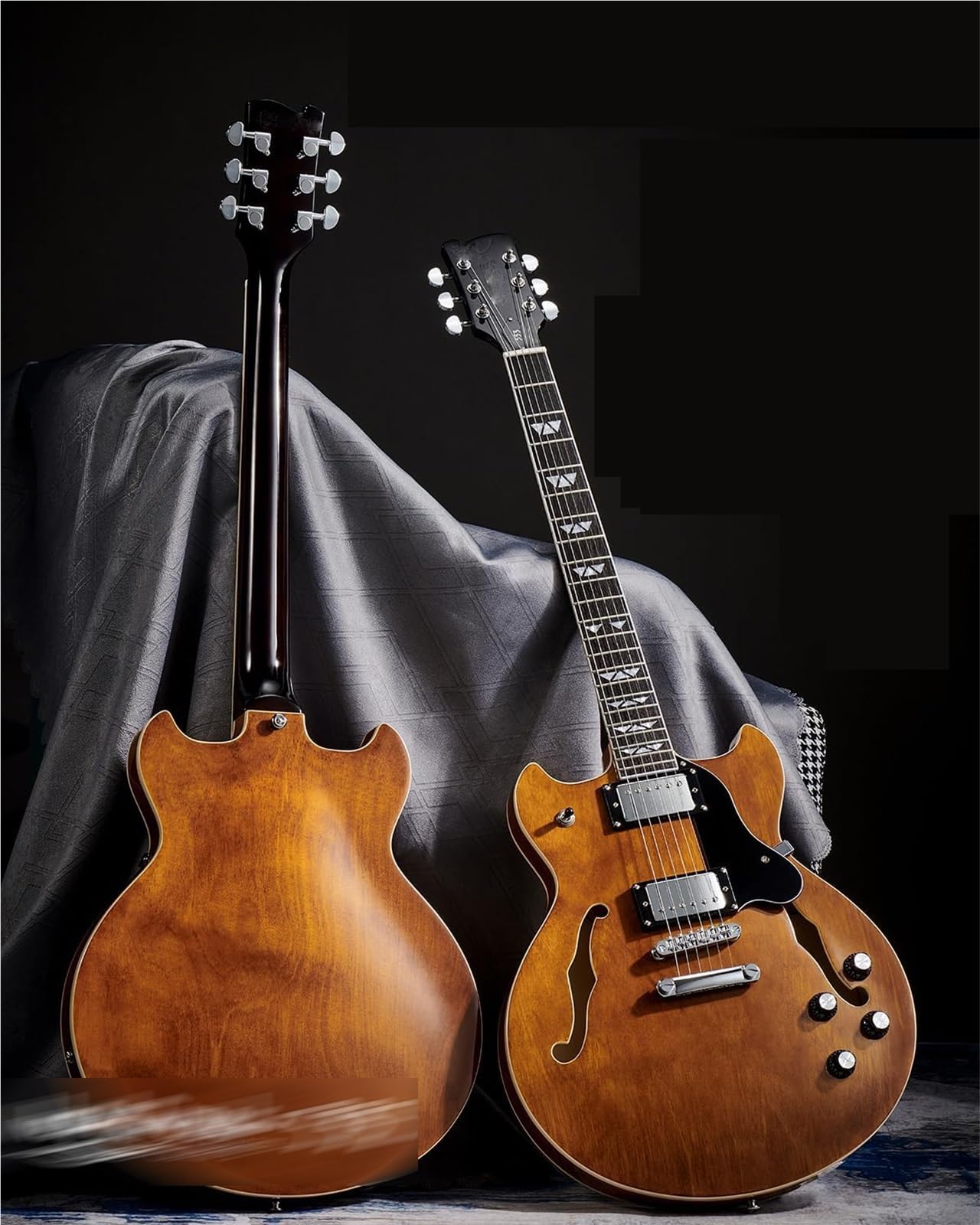 Guitare Électrique 6 Cordes Taille Standard Corps Semi Creux Tête Ronde Grandes Flûtes Guitare Électrique Débutants