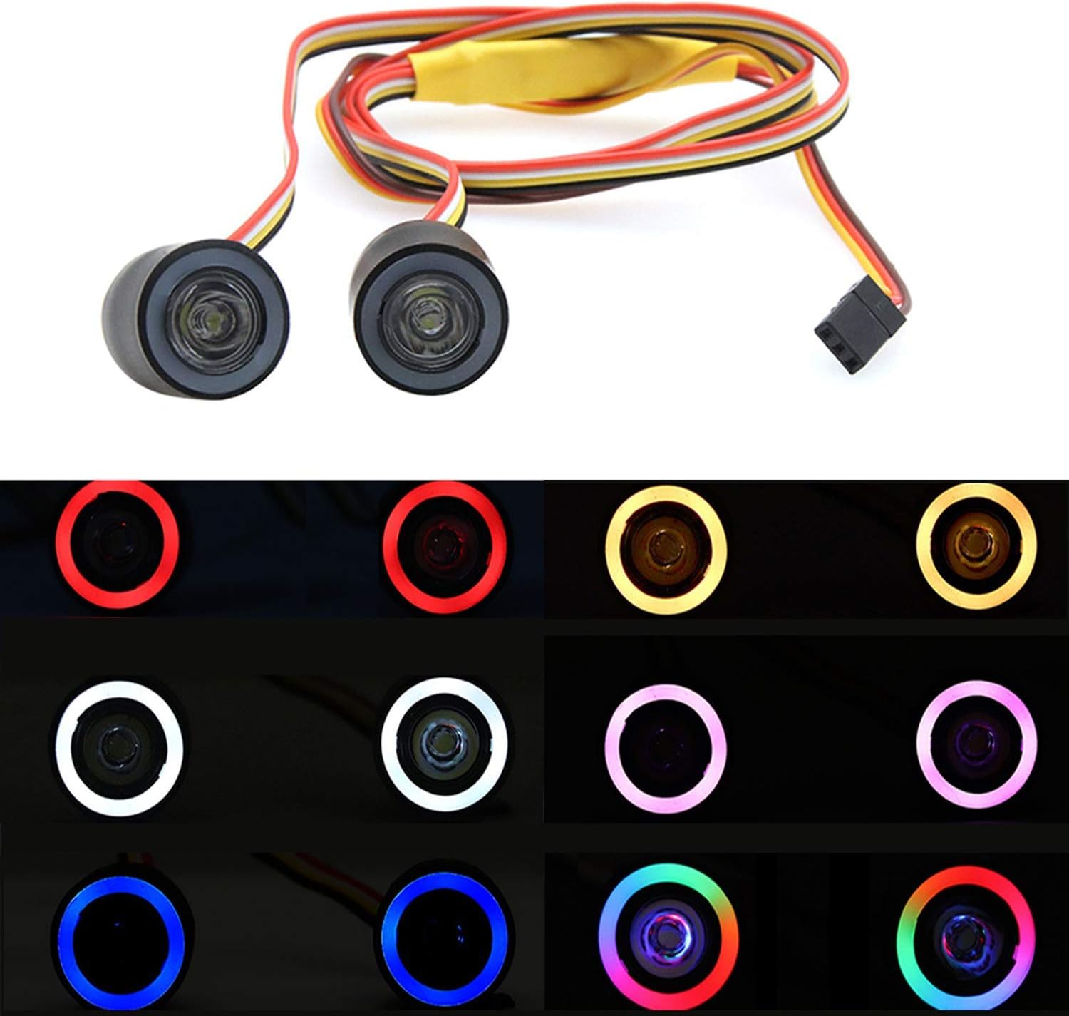 GLOBACT RC LED Light kit Headlights Angel Eyes with 12 Modes for 1/10 RC Rock Crawler Axial SCX10 RC4WD Traxxas TRX-4 Cars Accessories