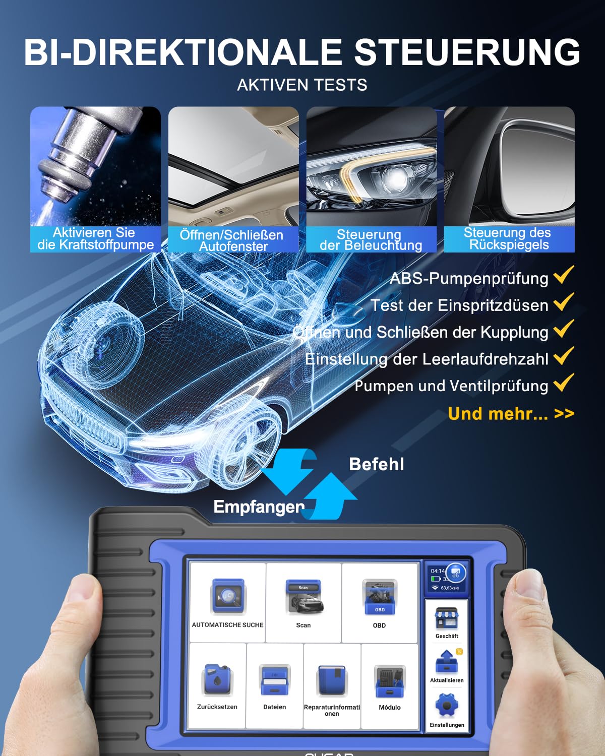 OBD2 Diagnosegerät, MUCAR VO7 Auto Diagnosegerät Mit Volle Systemdiagnose + 28 Reset-Funktion, Auto Auslesegerät Für ECU-Kodierung/BI Direktionale Steuerung, Lebenslange kostenlose Aktualisierungen
