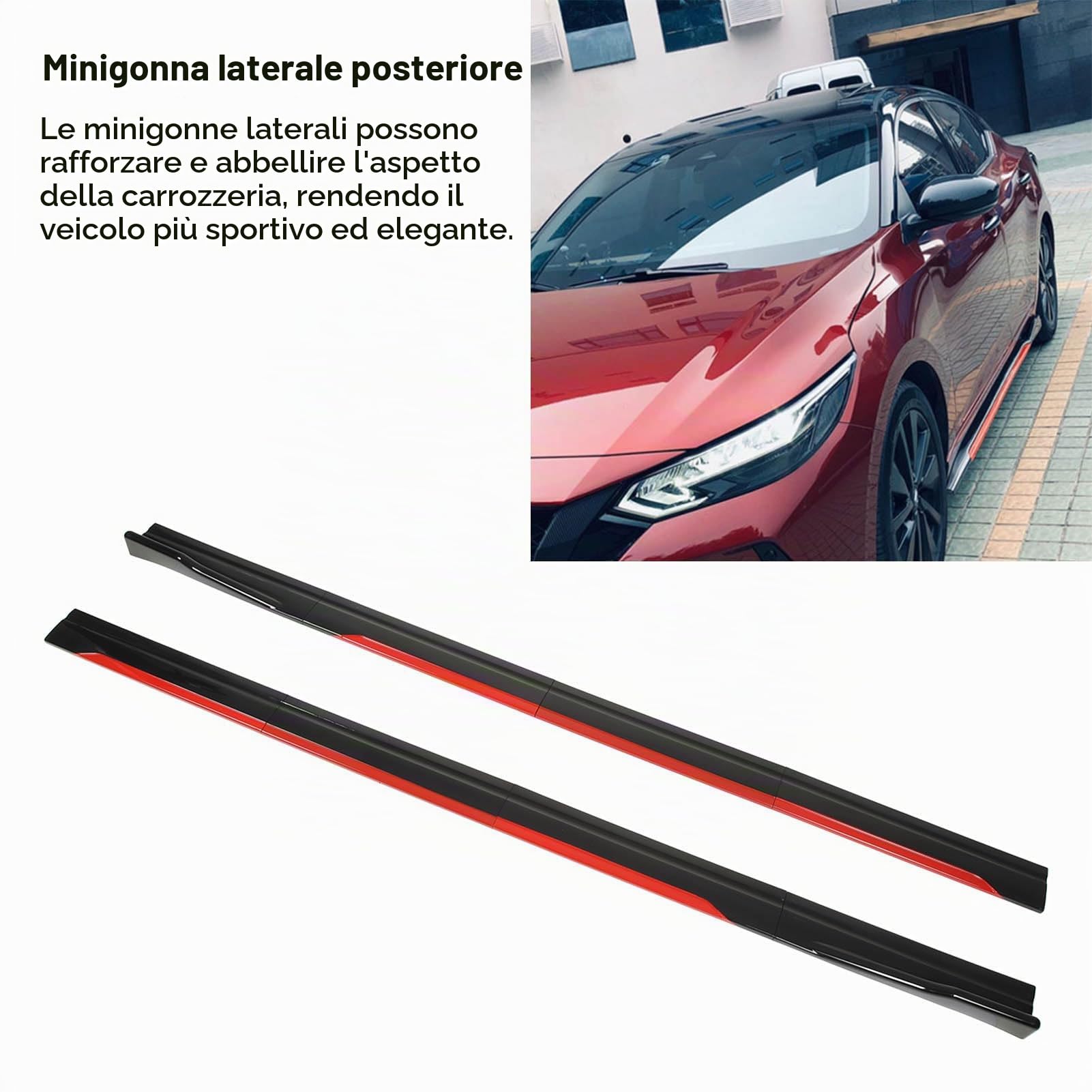 Pilipane Minigonne Laterali per Auto in Stile Sportivo, Miglioramenti Aerodinamici E 8 Pezzi Universali con Finiture in Nero Rosso Brillante, Alette Diffusore, Accessori Esterni per Auto