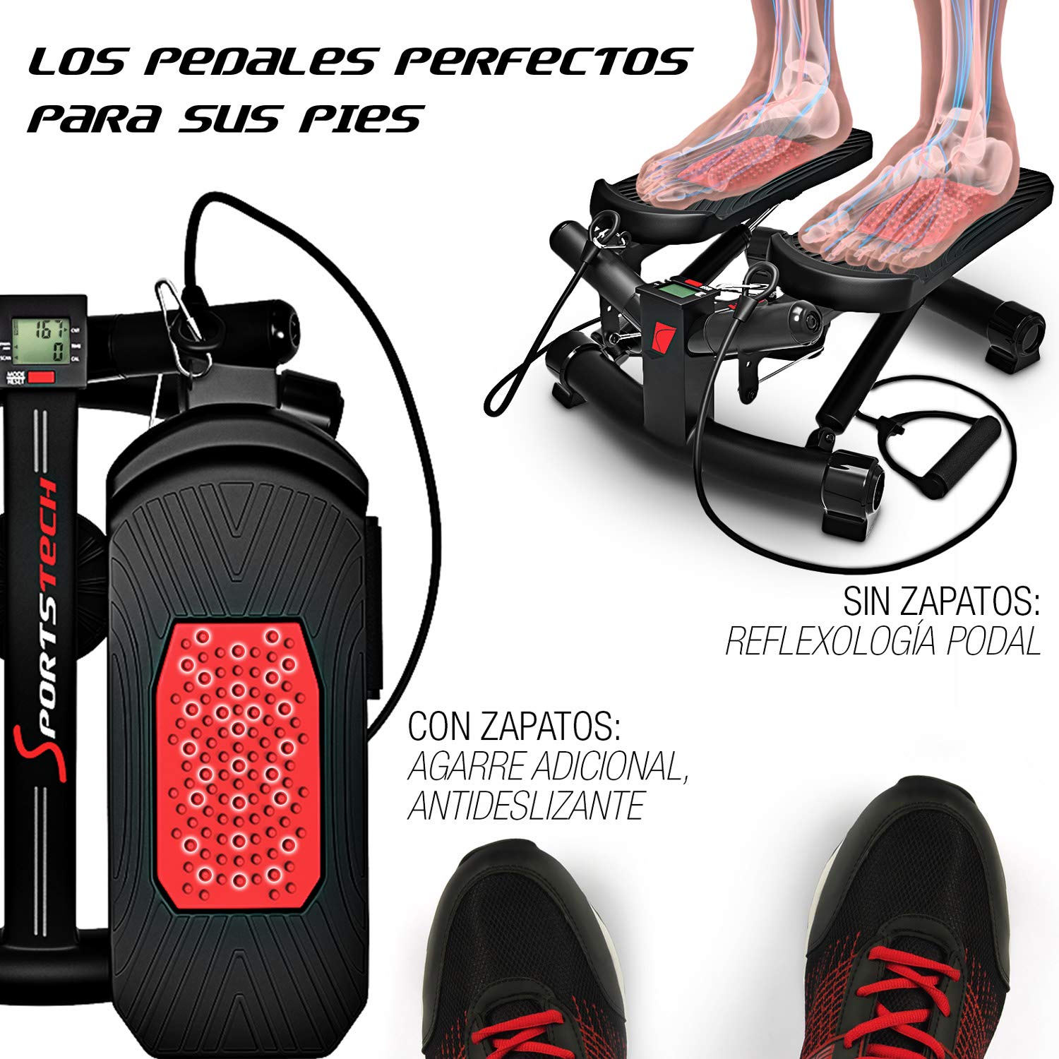Sportstech STX300 Stepper Twister Stepper con Power Ropes - STX300 - Stepper giratorio y sidestepper para principiantes y avanzados, con pantalla, resistencia al entrenamiento en casa