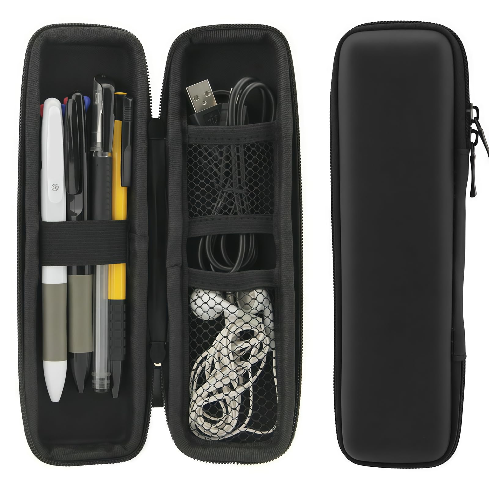 Small Pencil Case, Hard Shell Pen Case Pouch Waterproof EVA Pencil Case, Organizer Makeup Bag for Boys Girls Stationery & Office Supplies, Black