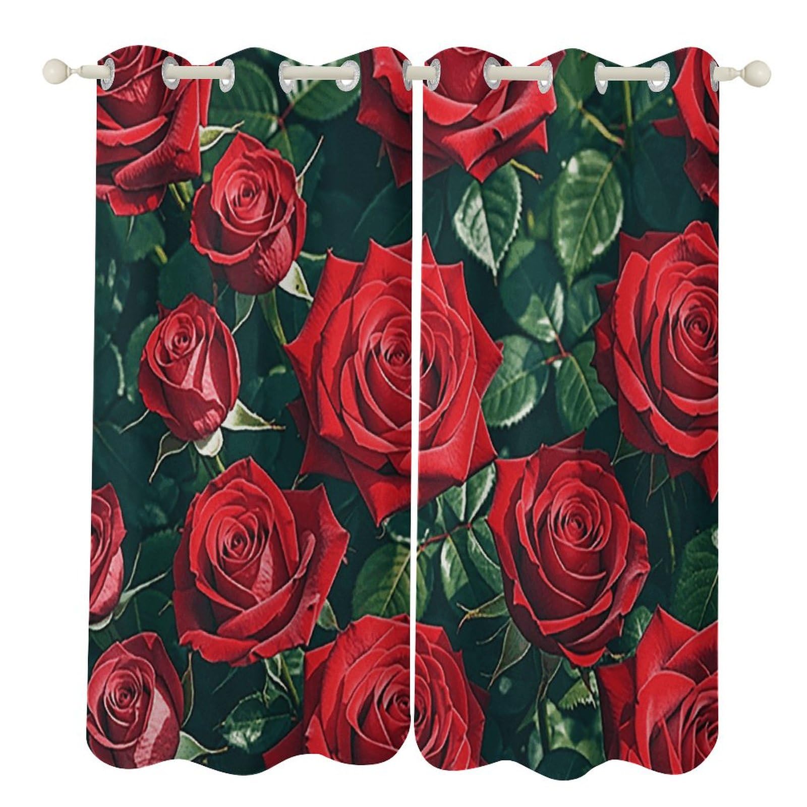 Rideaux occultants isolants contre le froid avec motif romantique rose rouge 132x213 cm