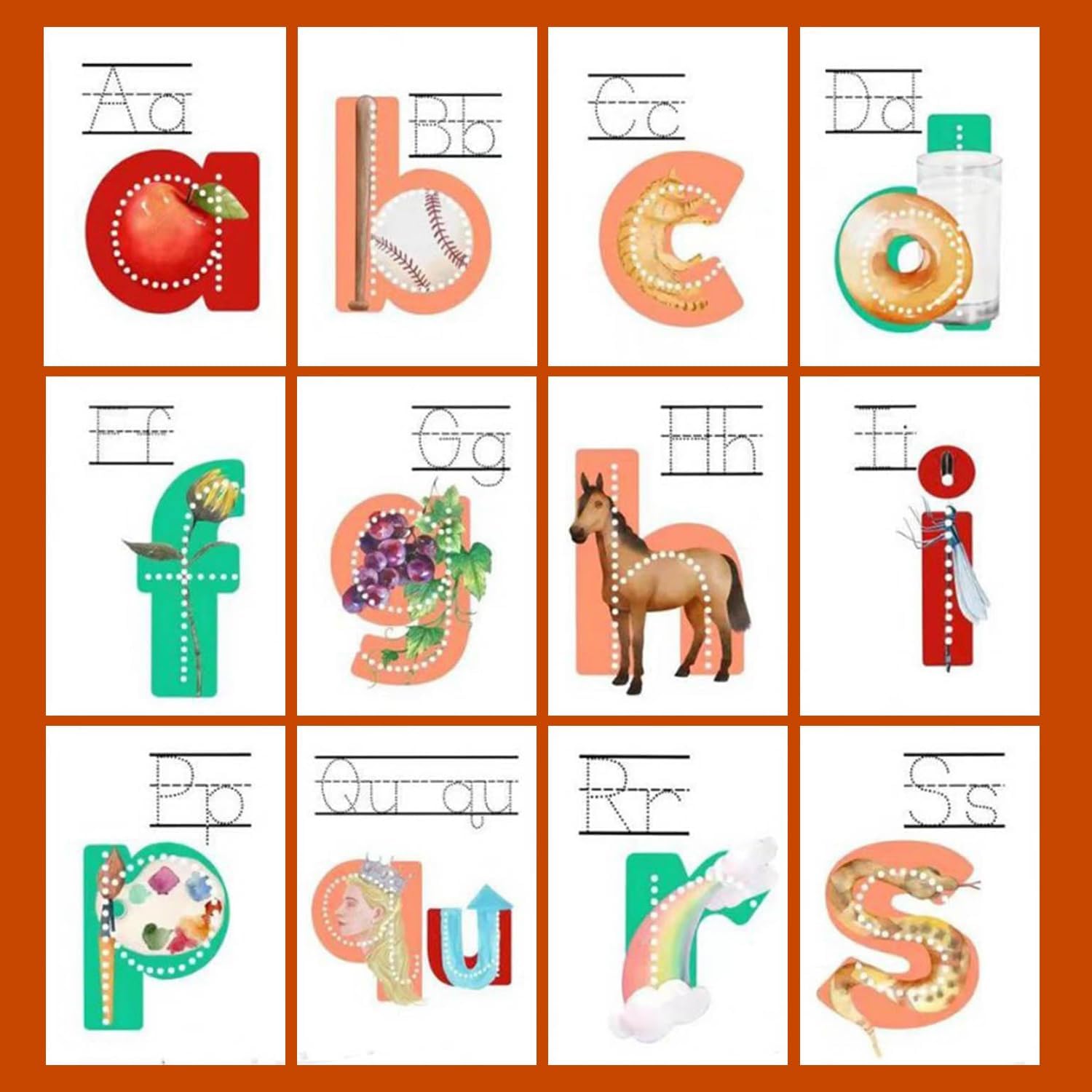 Lit Letters Pictograph Mnemonic Cards 26 Pcs ABC Flash Cards With
