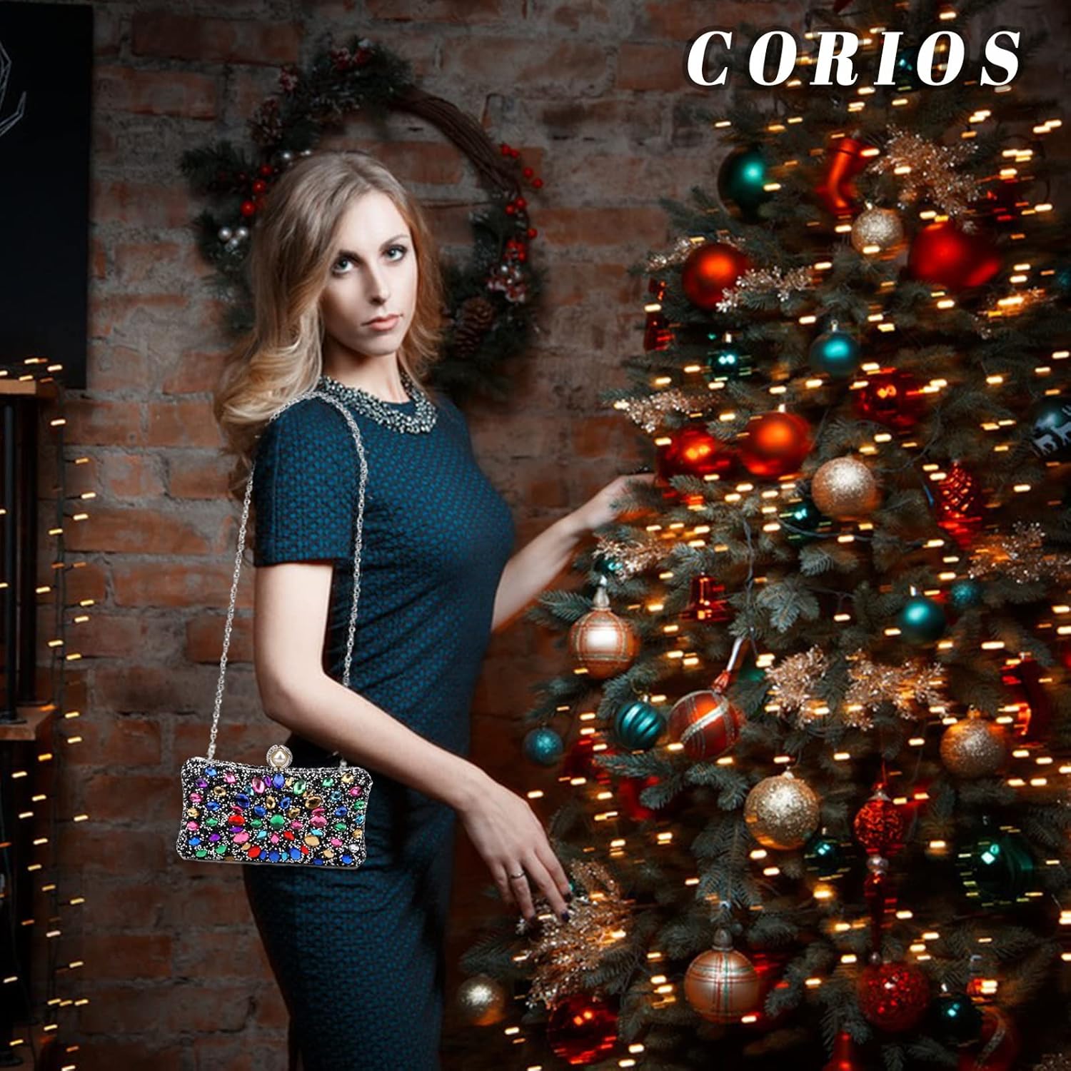 CORIOS Women Rhinestone Evening Bag Multicolor Clutch Bag Luxury Crystal Handbag Bridal Wedding Purse