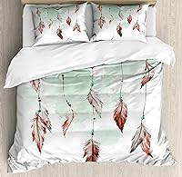 Vista 282 de Ambesonne Juego de funda de edredón color menta, líneas onduladas horizontales a rayas blancas abstractas de tonos suaves, exhibición de arte